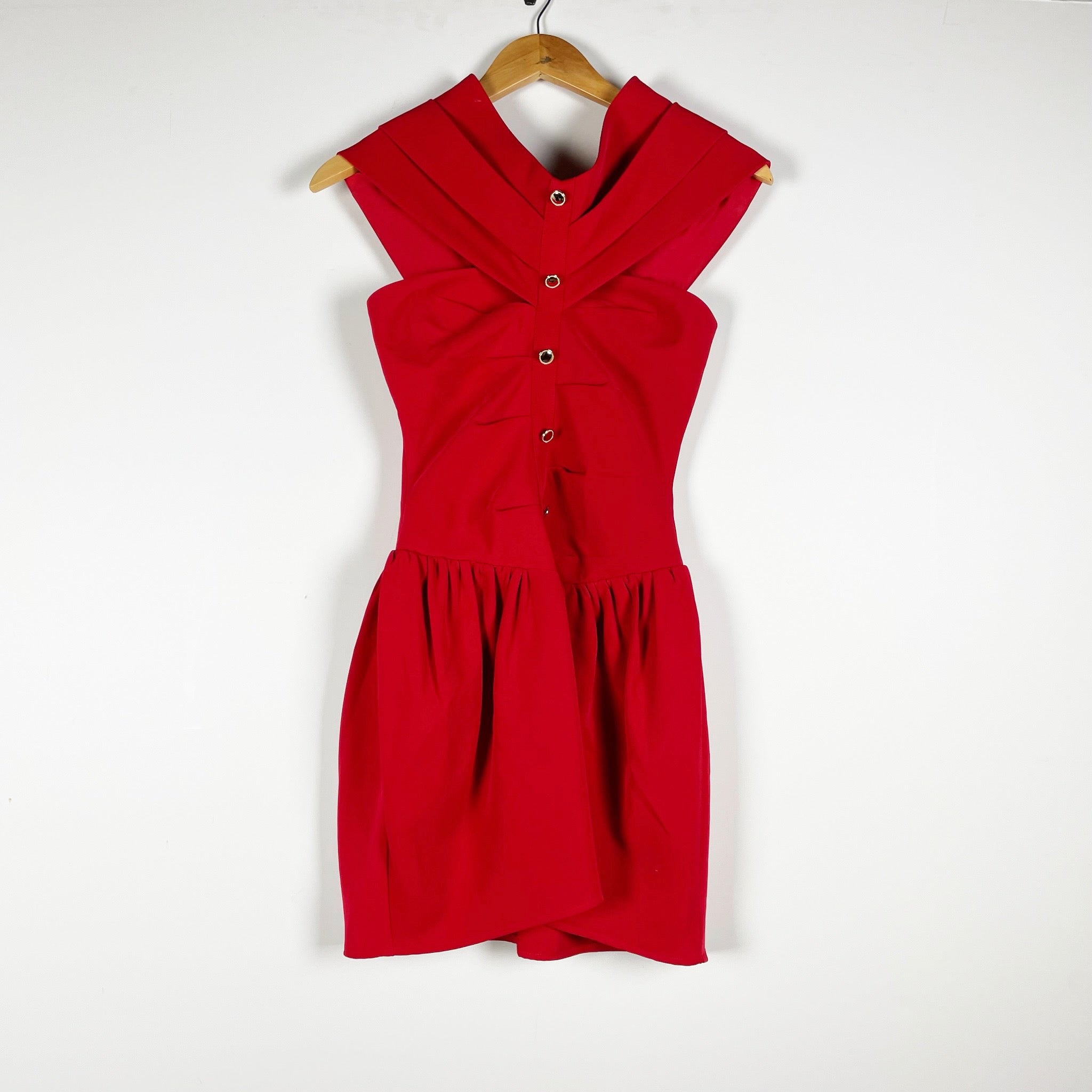NEW Miss Circle Cait Red Off Shoulder Drop Waist Button Front Mini Dress XXS