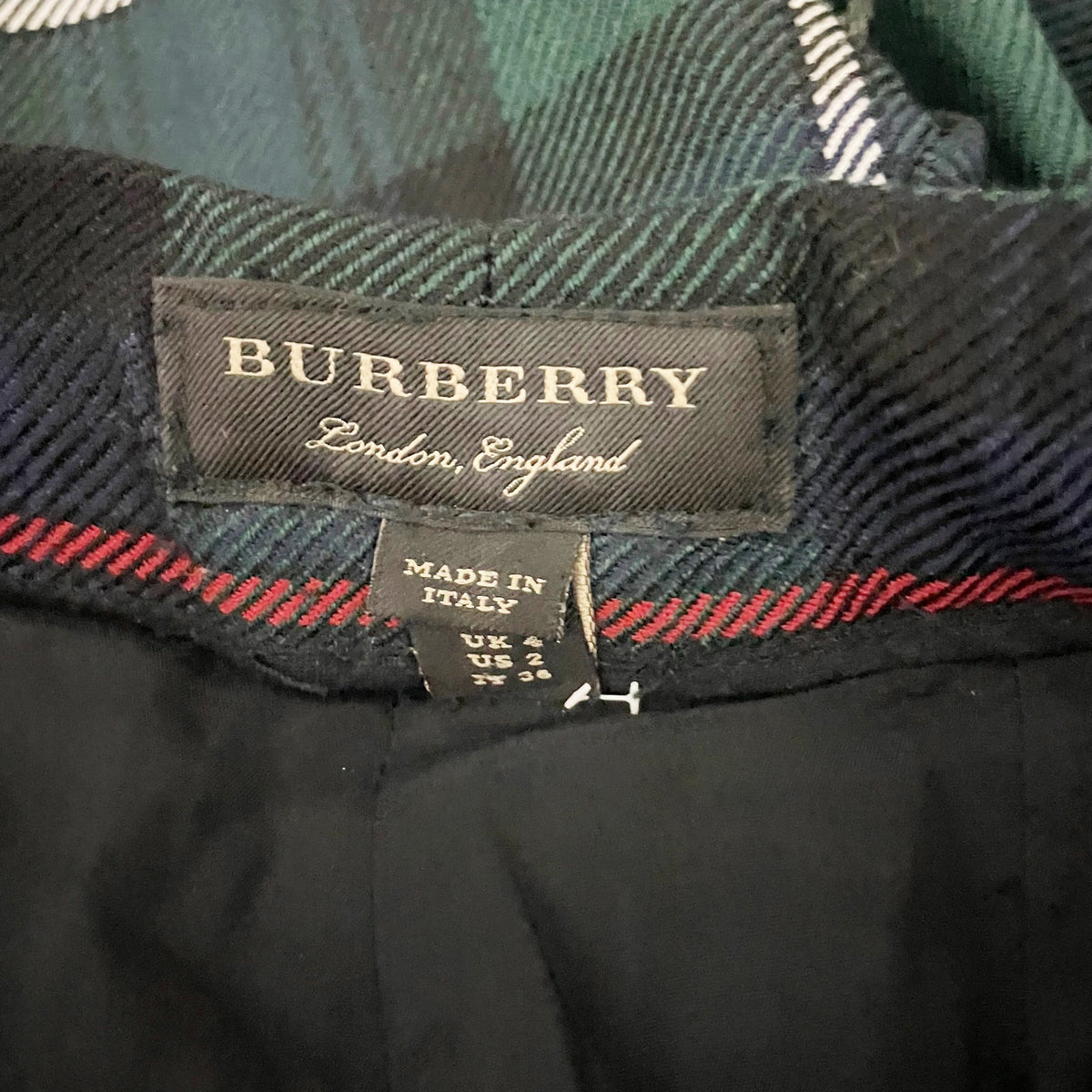 Burberry Women's Wool Mid Rise Straight Fit Plaid Check Print Stirrup Pants 2