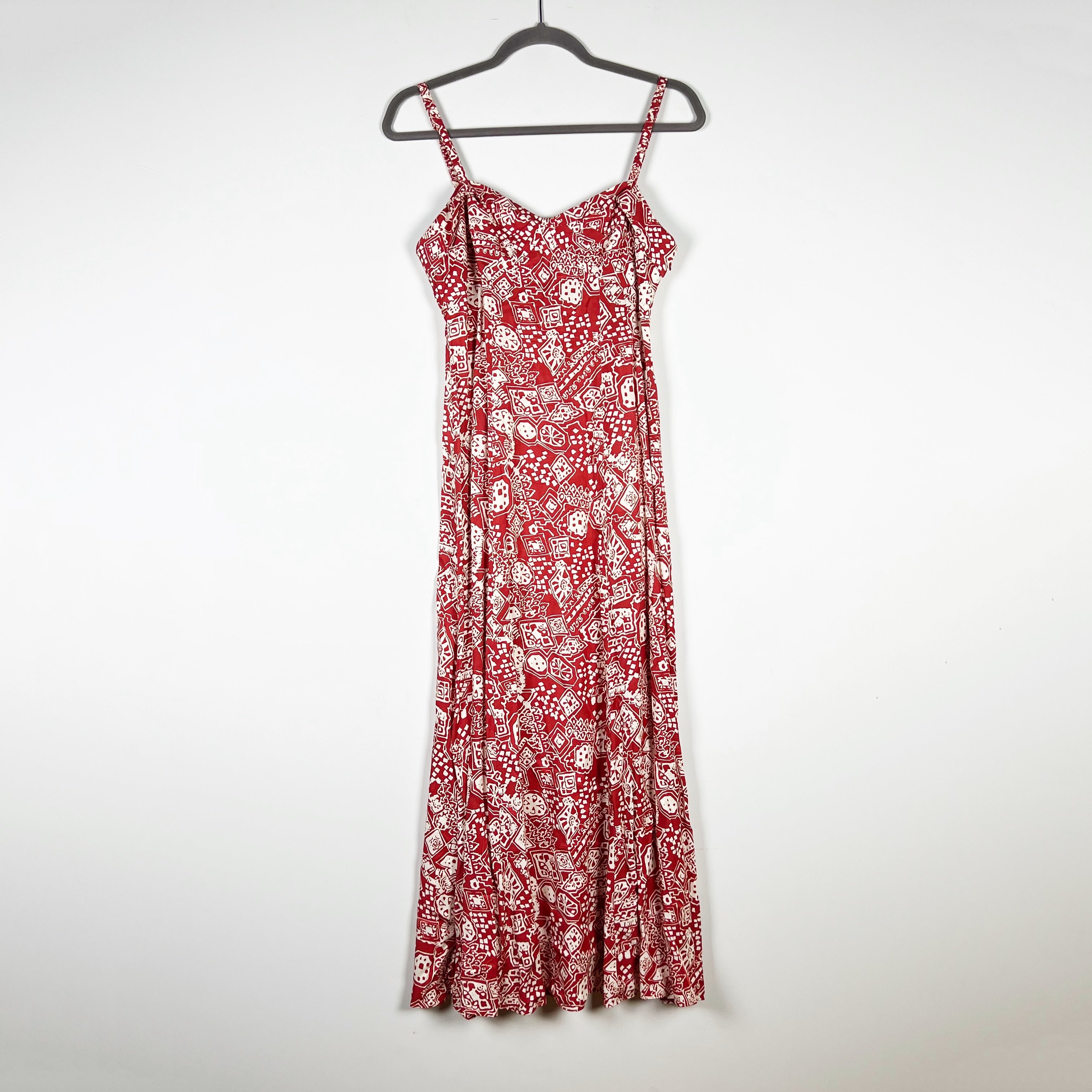 Rebecca Taylor Labyrinth Print Pattern Red Clay Combo Tank Midi Slip Dress 2