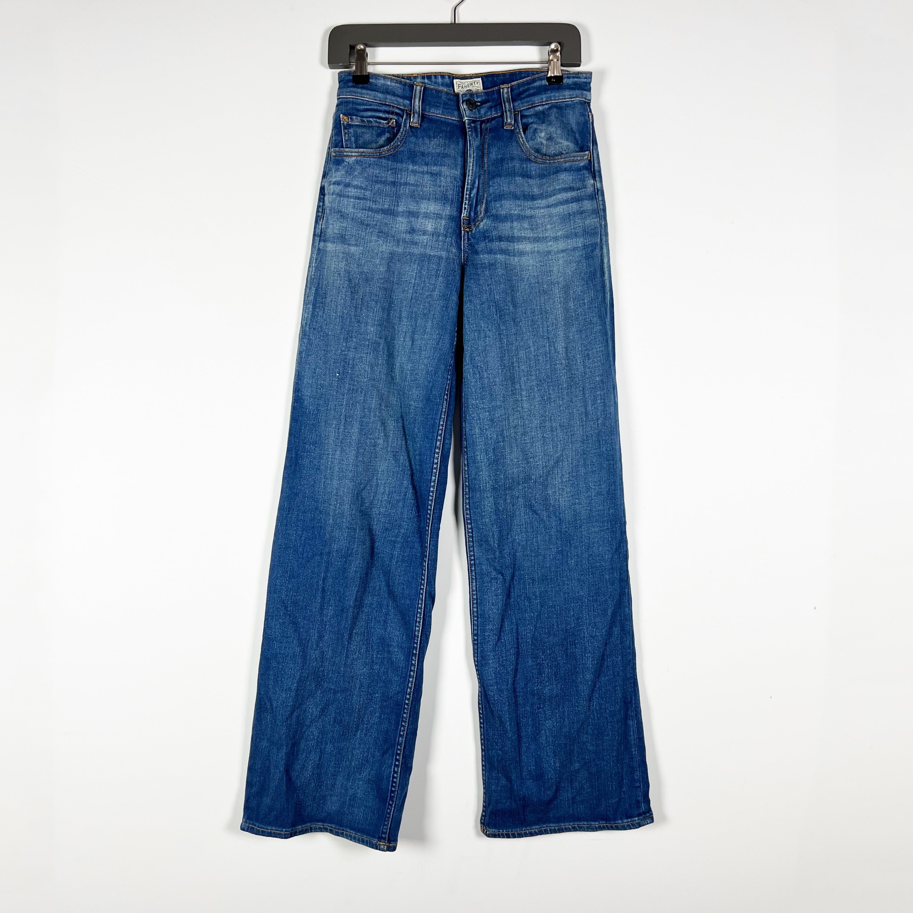Faherty Organic Cotton Stretch Straight Leg Mid Rise Denim Jeans Blue 27