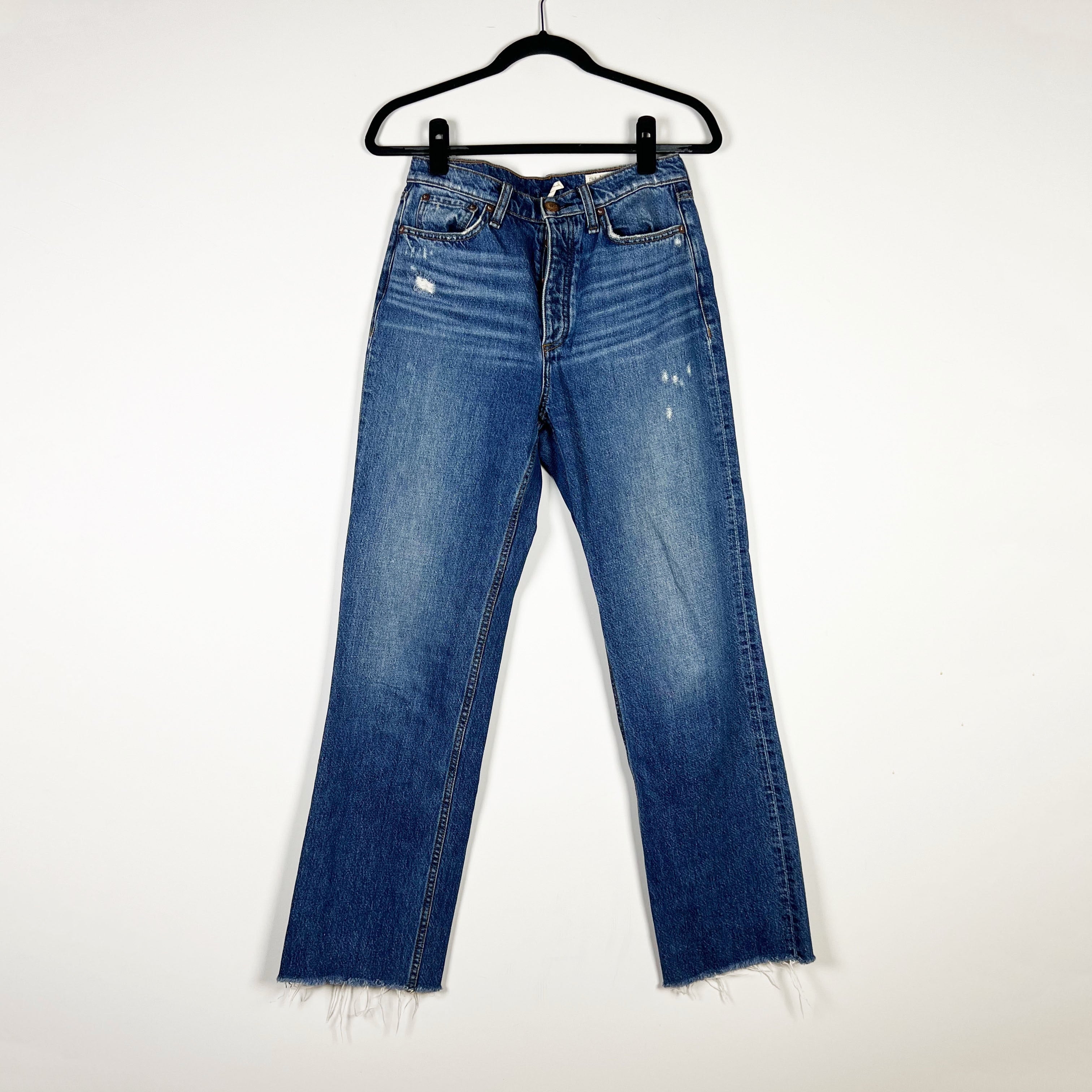 Rag & Bone Alex High Rise Straight Organic Cotton Denim Raw Edge Hem Jeans Ash