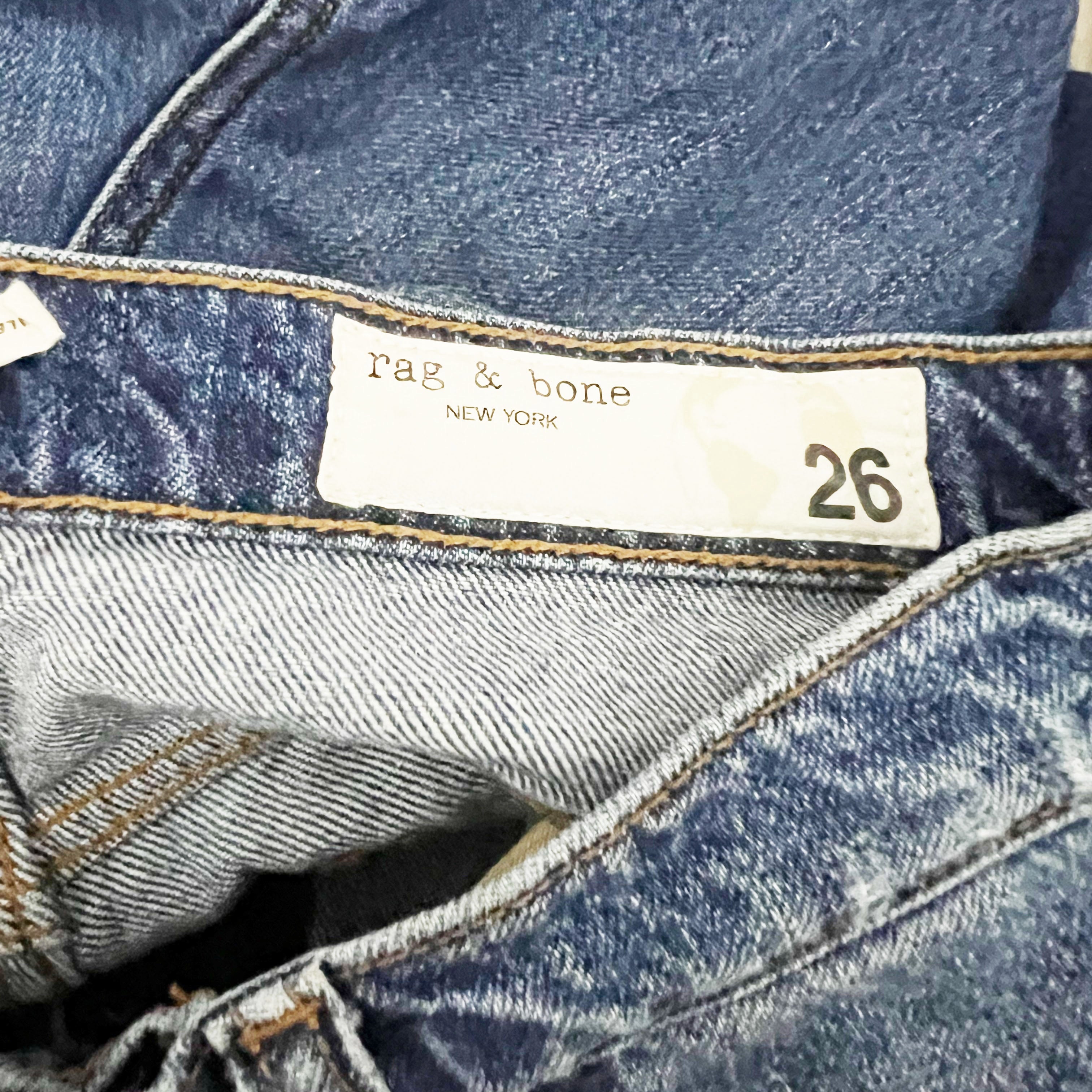 Rag & Bone Alex High Rise Straight Organic Cotton Denim Raw Edge Hem Jeans Ash