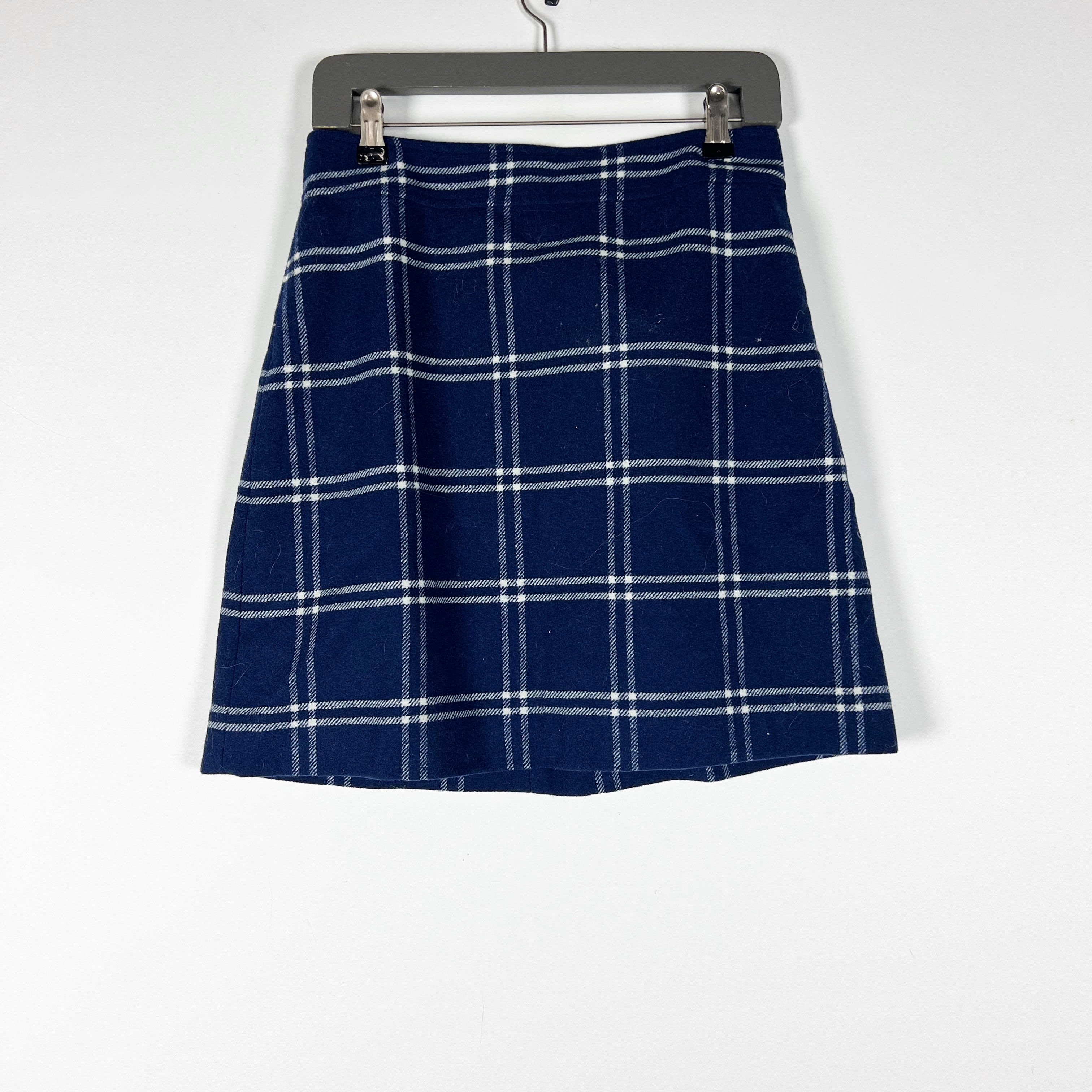 NEW J. Crew Plaid Print Pattern Wool Blend Felt A-Line Mini Skirt Blue 4