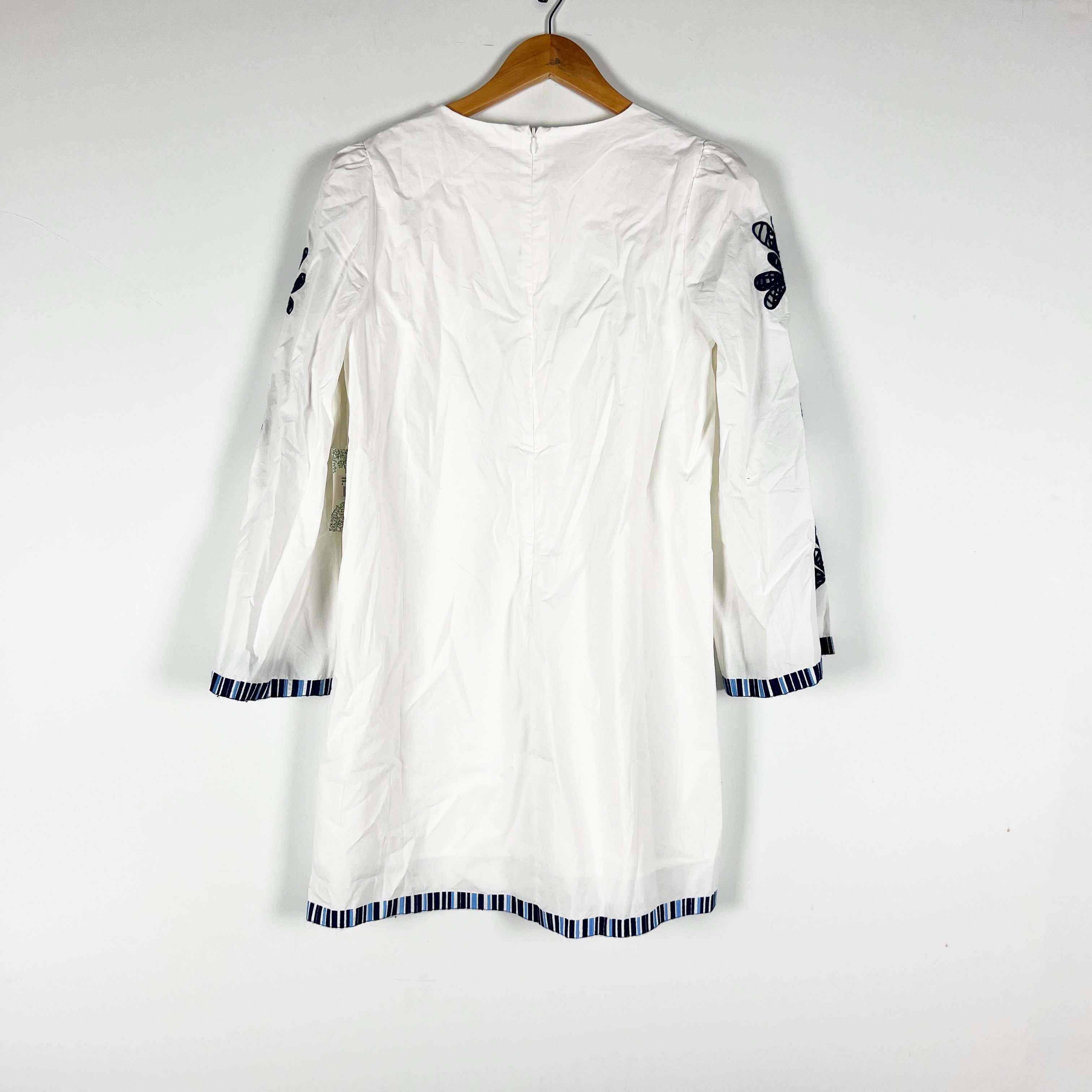 NEW Hyacinth House Atlantic Blue White Embroidery Lace Cotton Poplin Mini Dress S