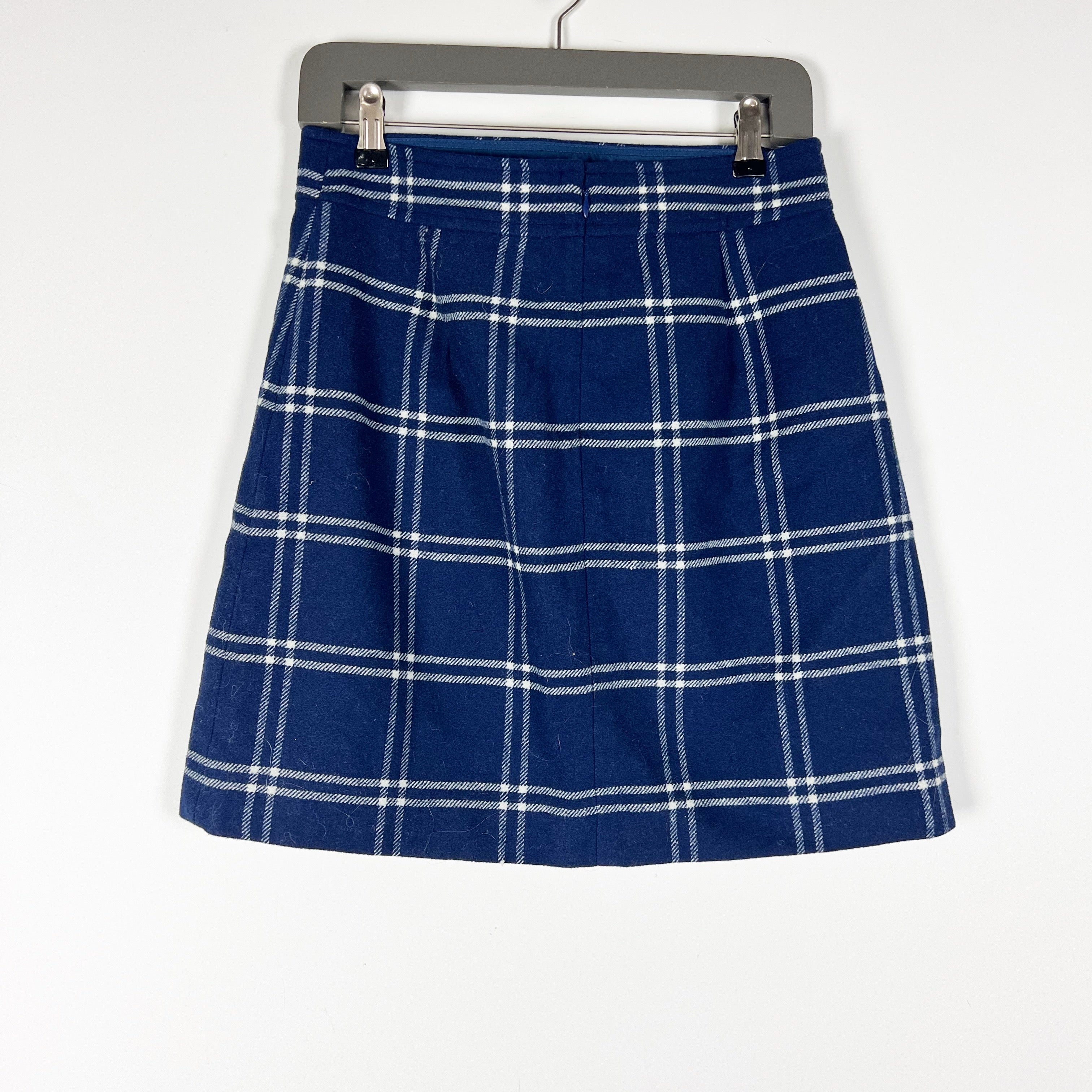 NEW J. Crew Plaid Print Pattern Wool Blend Felt A-Line Mini Skirt Blue 4