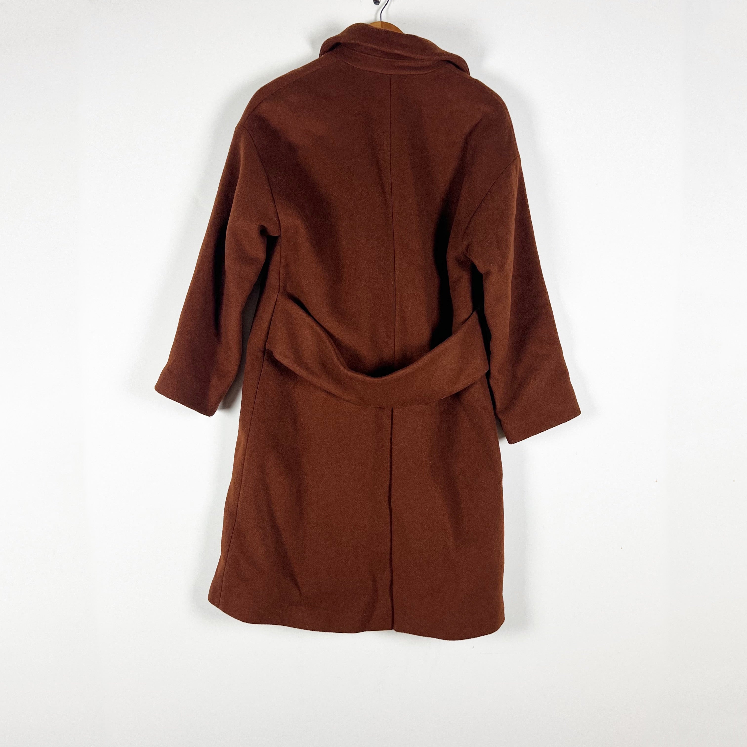 Zara Woman Studio Wool Blend Felt Double Breasted Pea Coat Jacket Brown Tan S