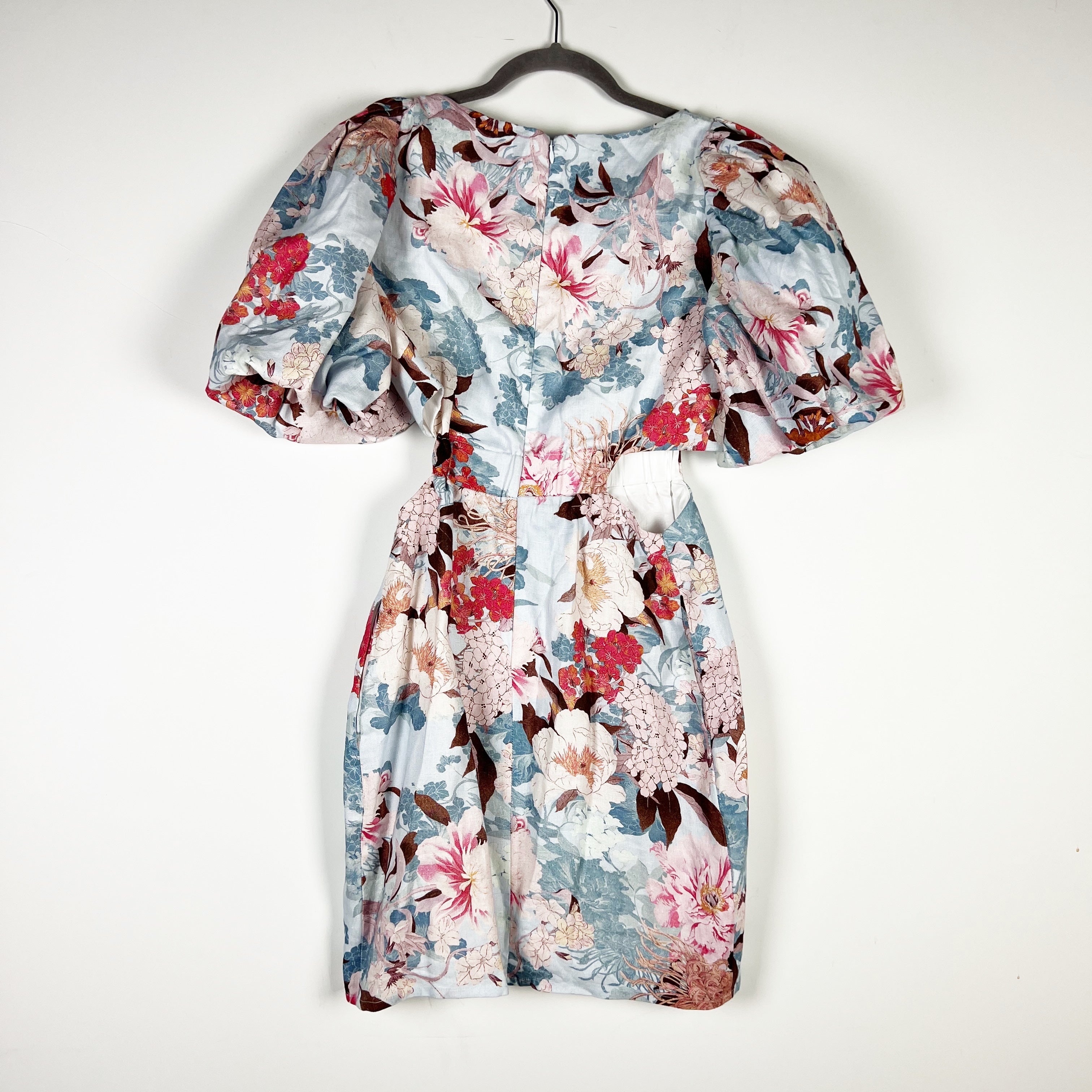 Cara Cara Bonnie Linen Cotton Cut Out Waist Balloon Sleeve Japanese Floral Dress