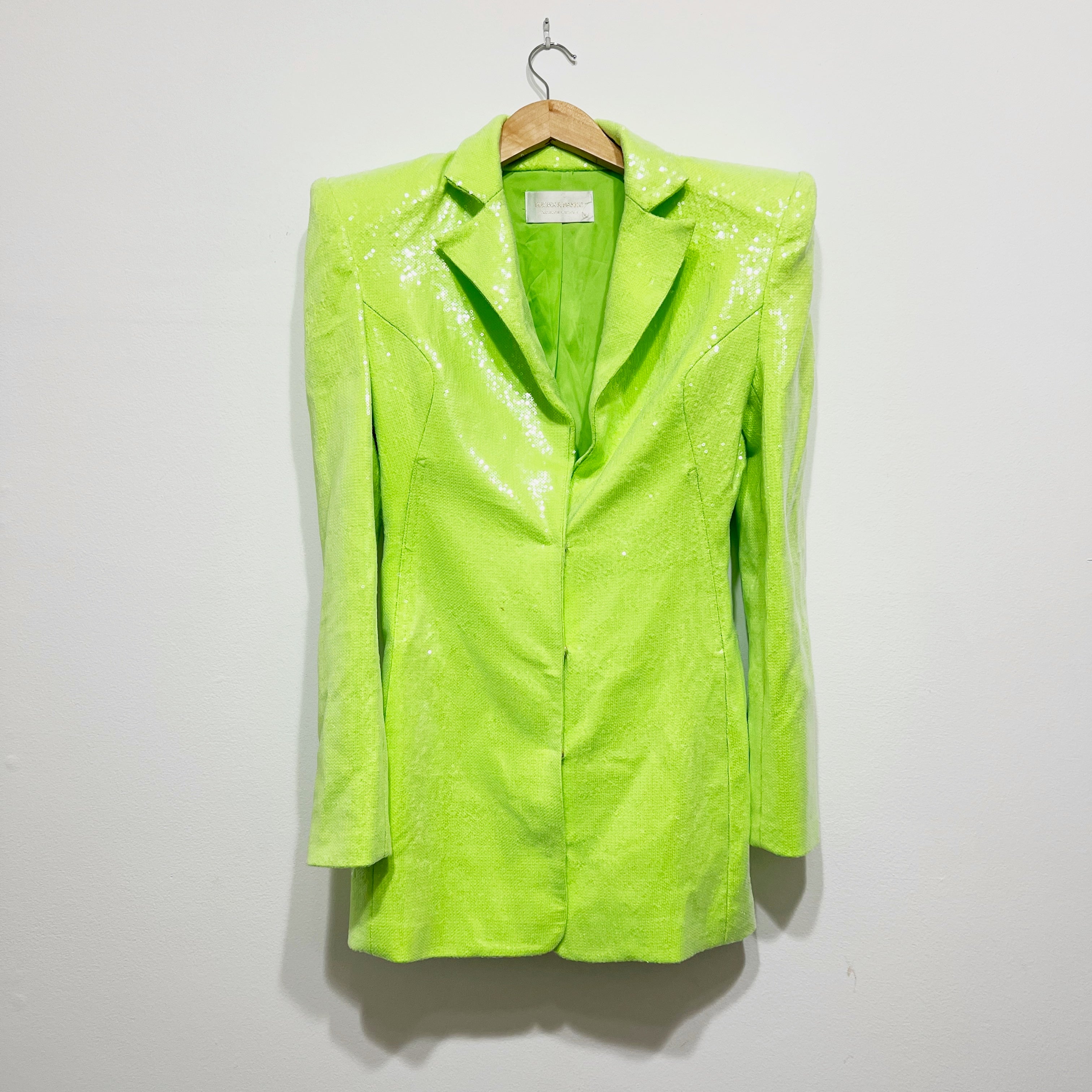 Bronx And Banco X Revolve Zizi Sequin Embellished Sparkle Blazer Neon Green XS