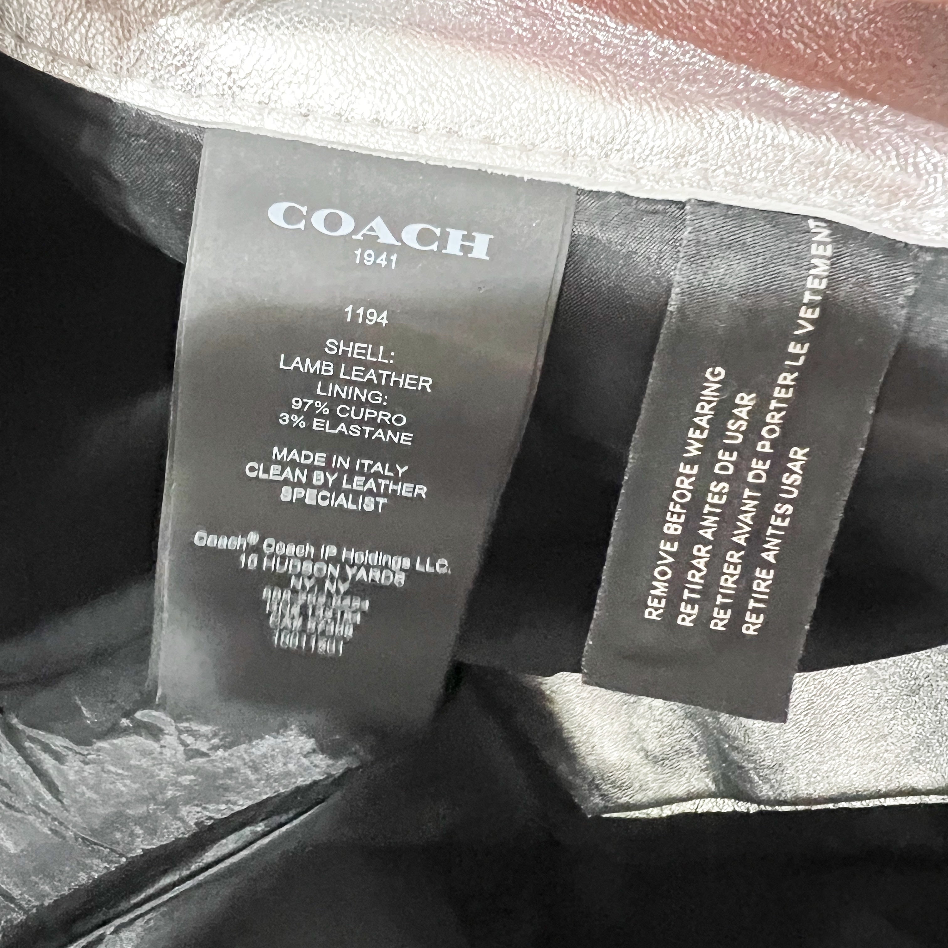 Coach Made In Italy Genuine Leather Straight Leg Silver Metallic Trouser Pants 0