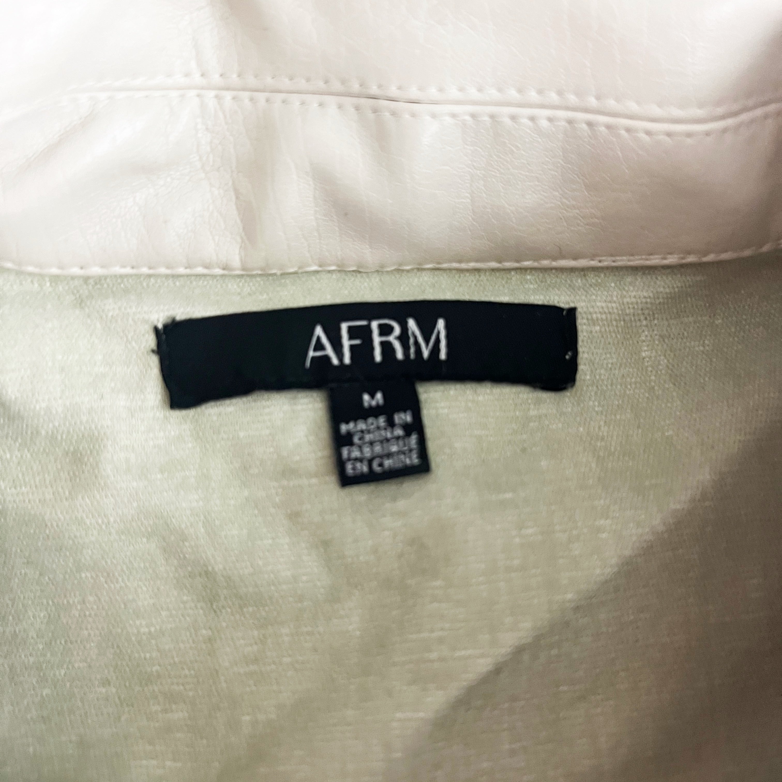 AFRM Bruno Faux Vegan Leather Collared Button Front Cargo Shacket Jacket Ivory M