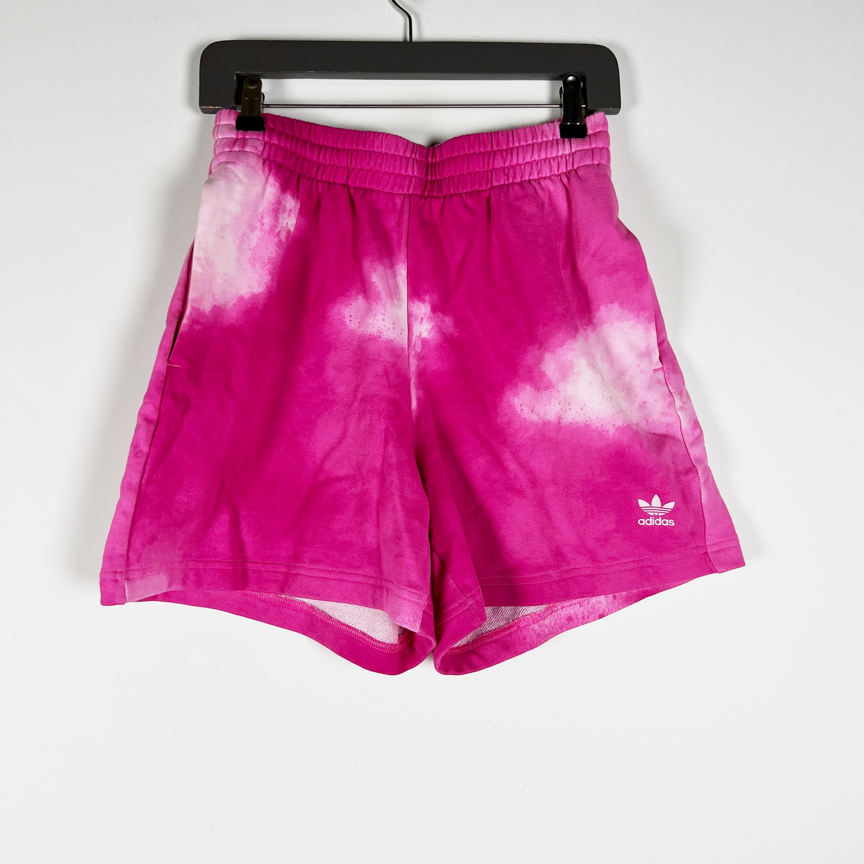 Adidas Women's Cotton Terry High Rise Pull On Mini Lounge Shorts Pink Tie Dye S