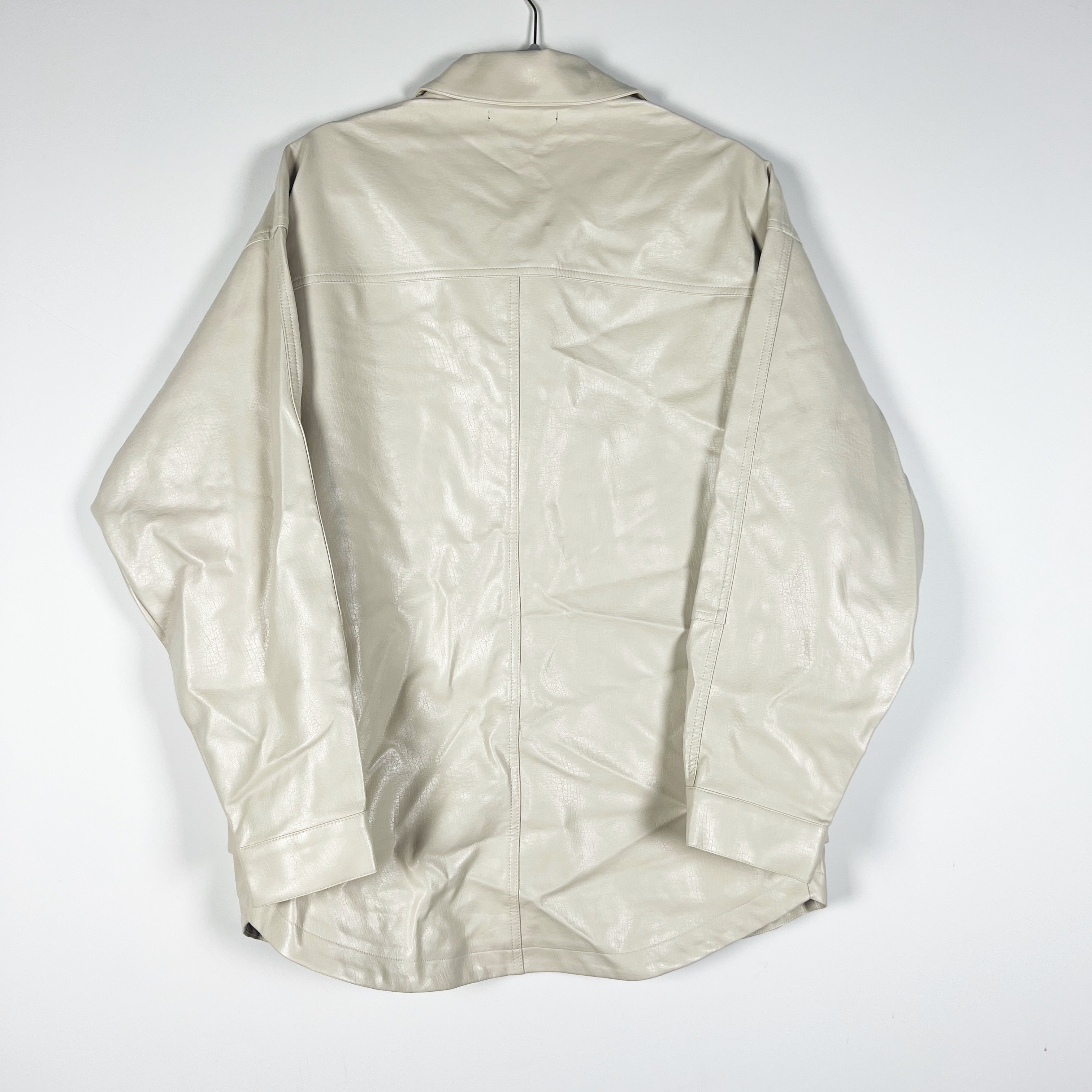 AFRM Bruno Faux Vegan Leather Collared Button Front Cargo Shacket Jacket Ivory M