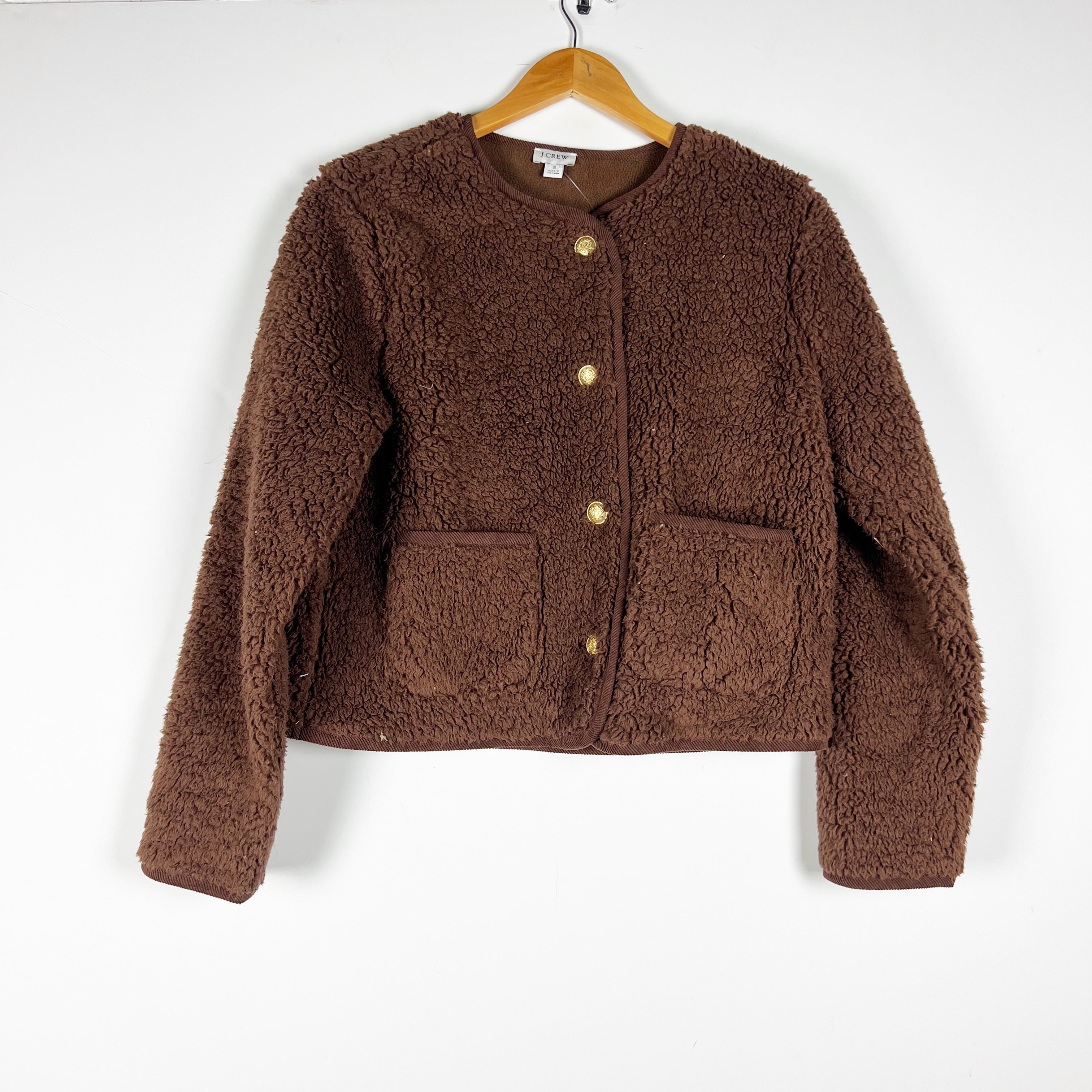 J. Crew Sherpa Lady Fuzzy Teddy Button Front Cardigan Jacket Roasted Cocoa Small