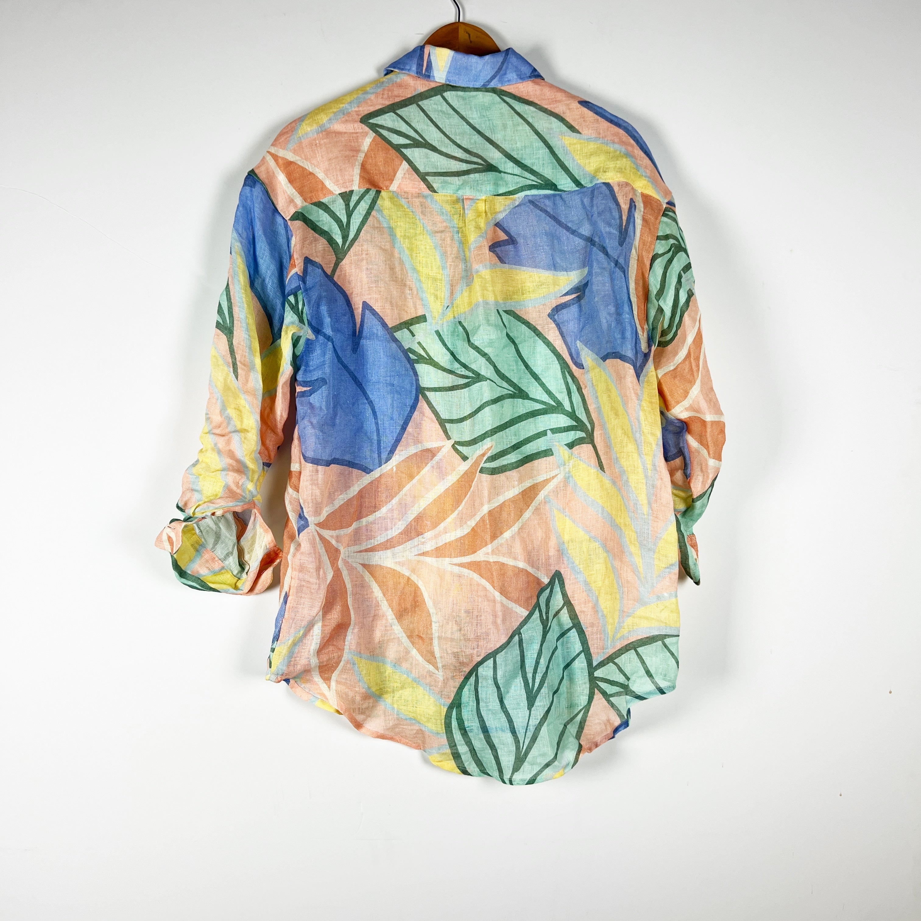 Vitamin A Playa Linen Button Down Boyfriend Shirt Retro Jungle EcoLinen Small