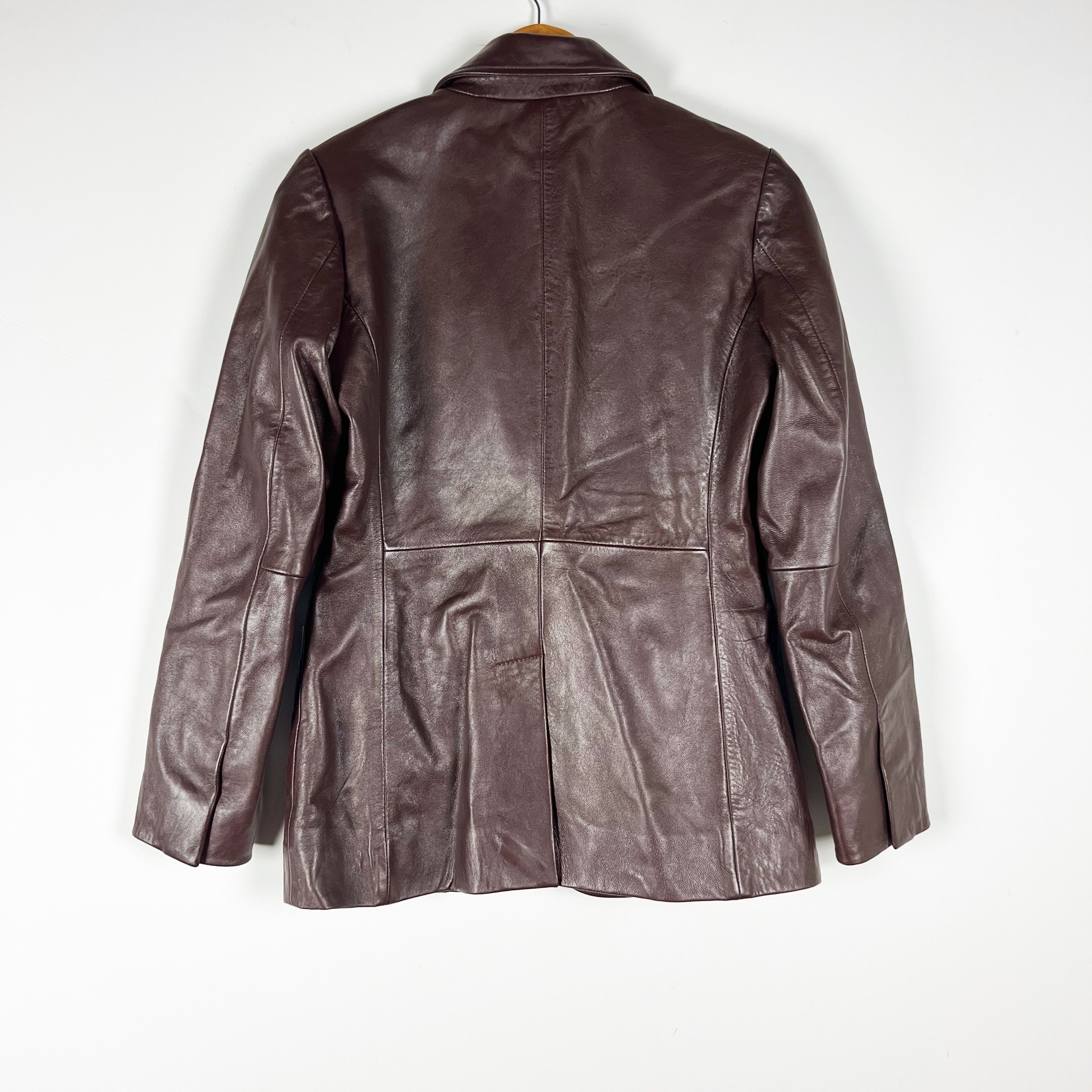NEW Quince 100% Lamb Leather Structured Two Button Blazer Jacket Brown Small