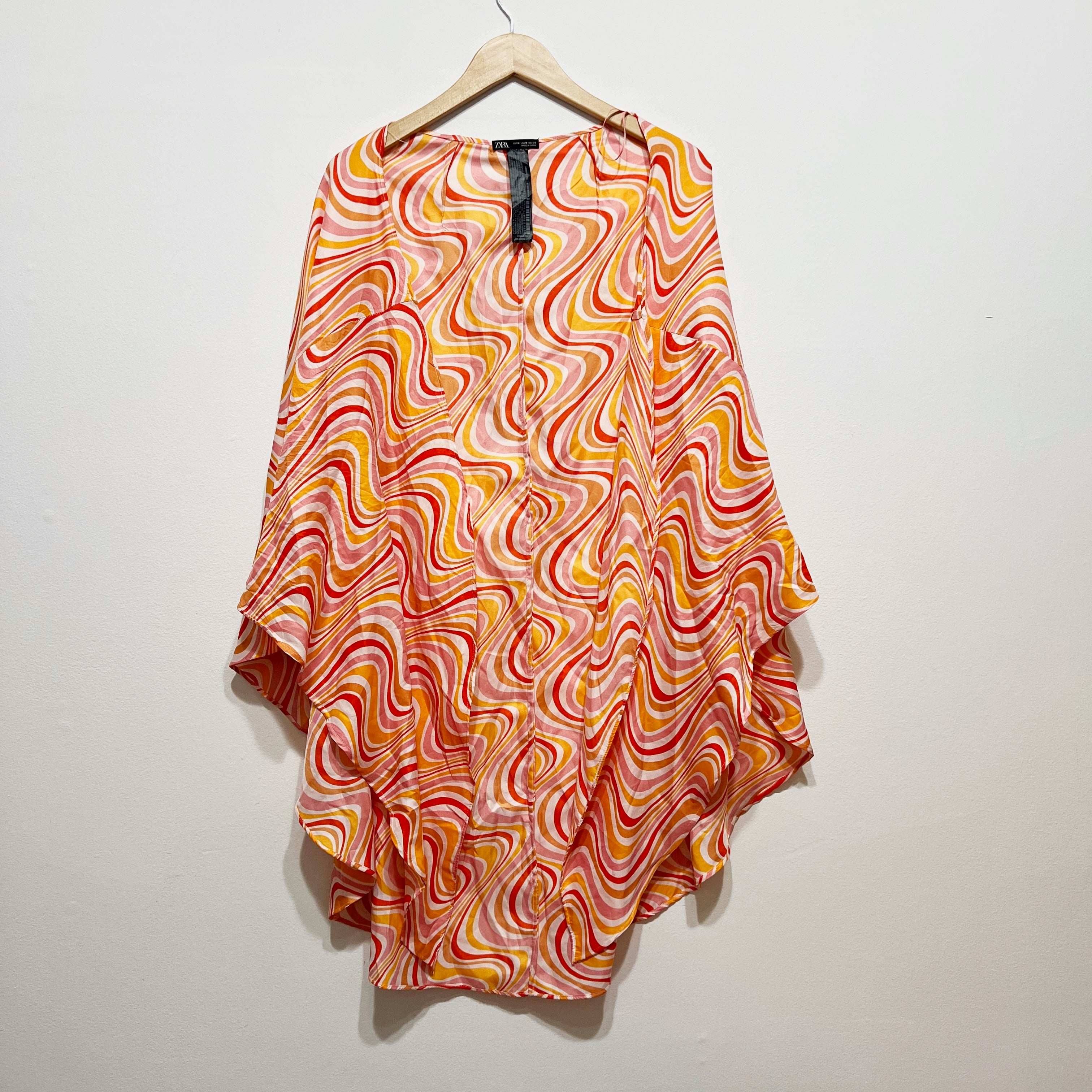 Zara Geometric Groovy Open Front Print Pattern Cardigan Wrap Shawl Sweater M