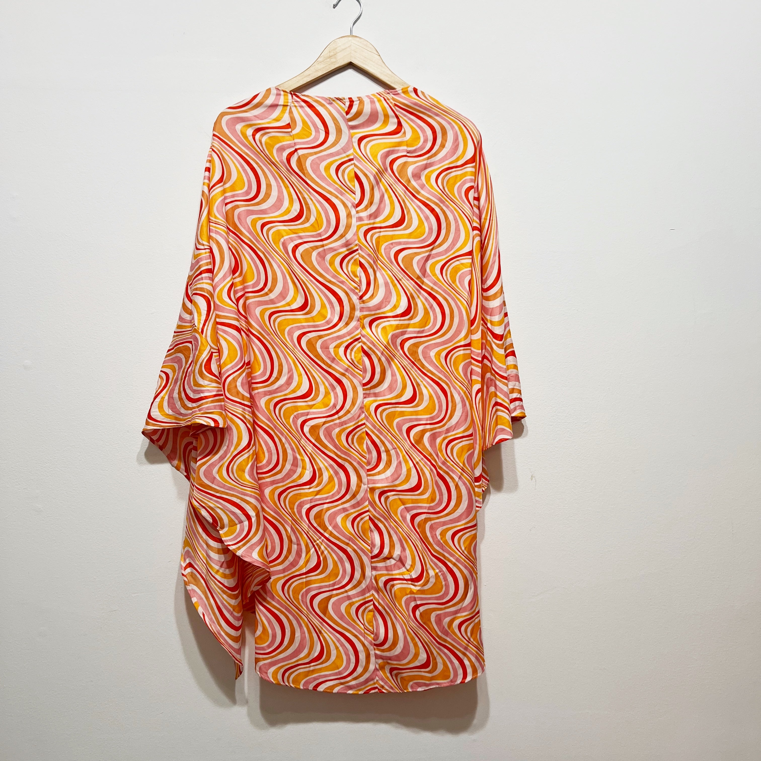 Zara Geometric Groovy Open Front Print Pattern Cardigan Wrap Shawl Sweater M