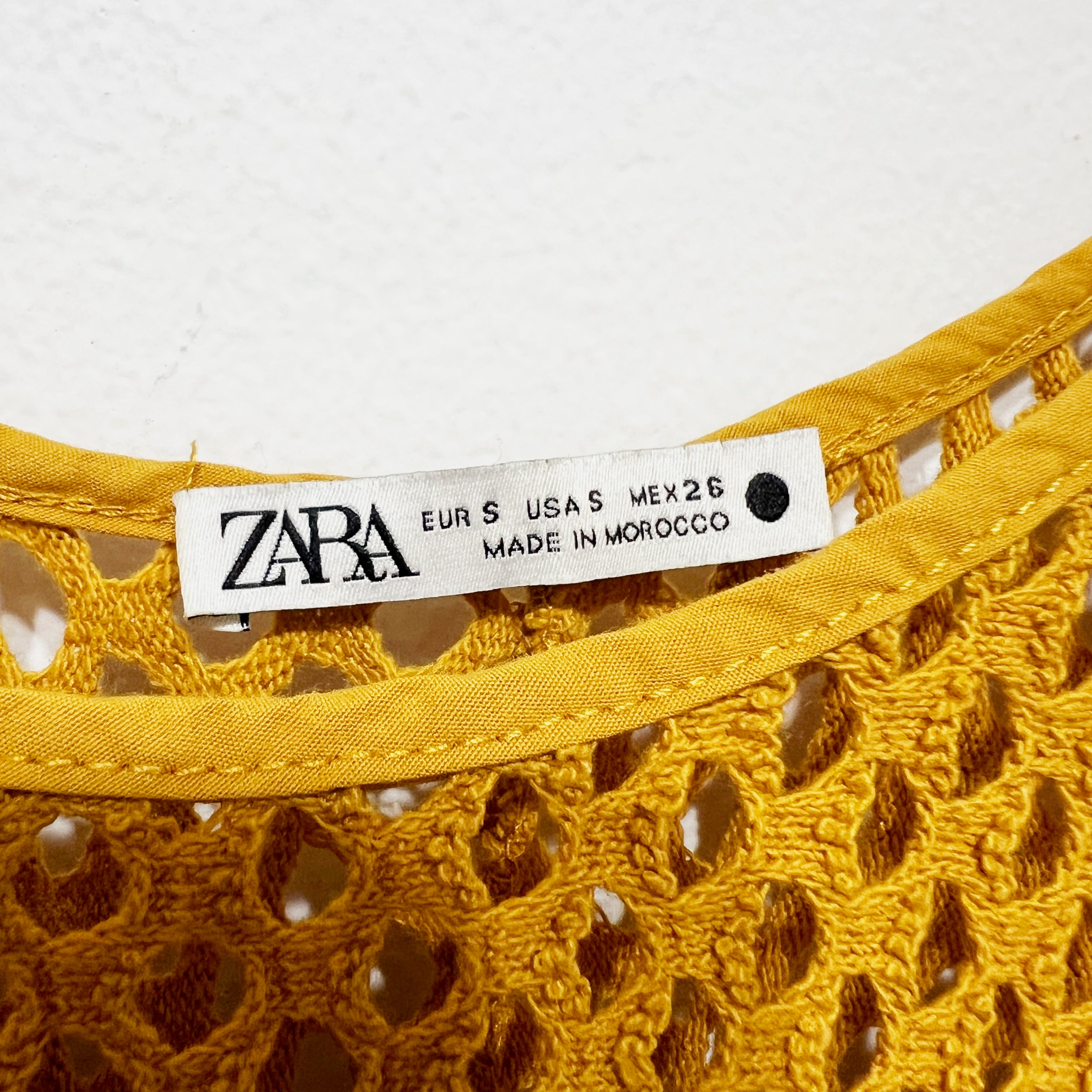 Zara Fishnet Crochet Knit Open Hole Semi Sheer Pullover Midi Dress Neutral Small