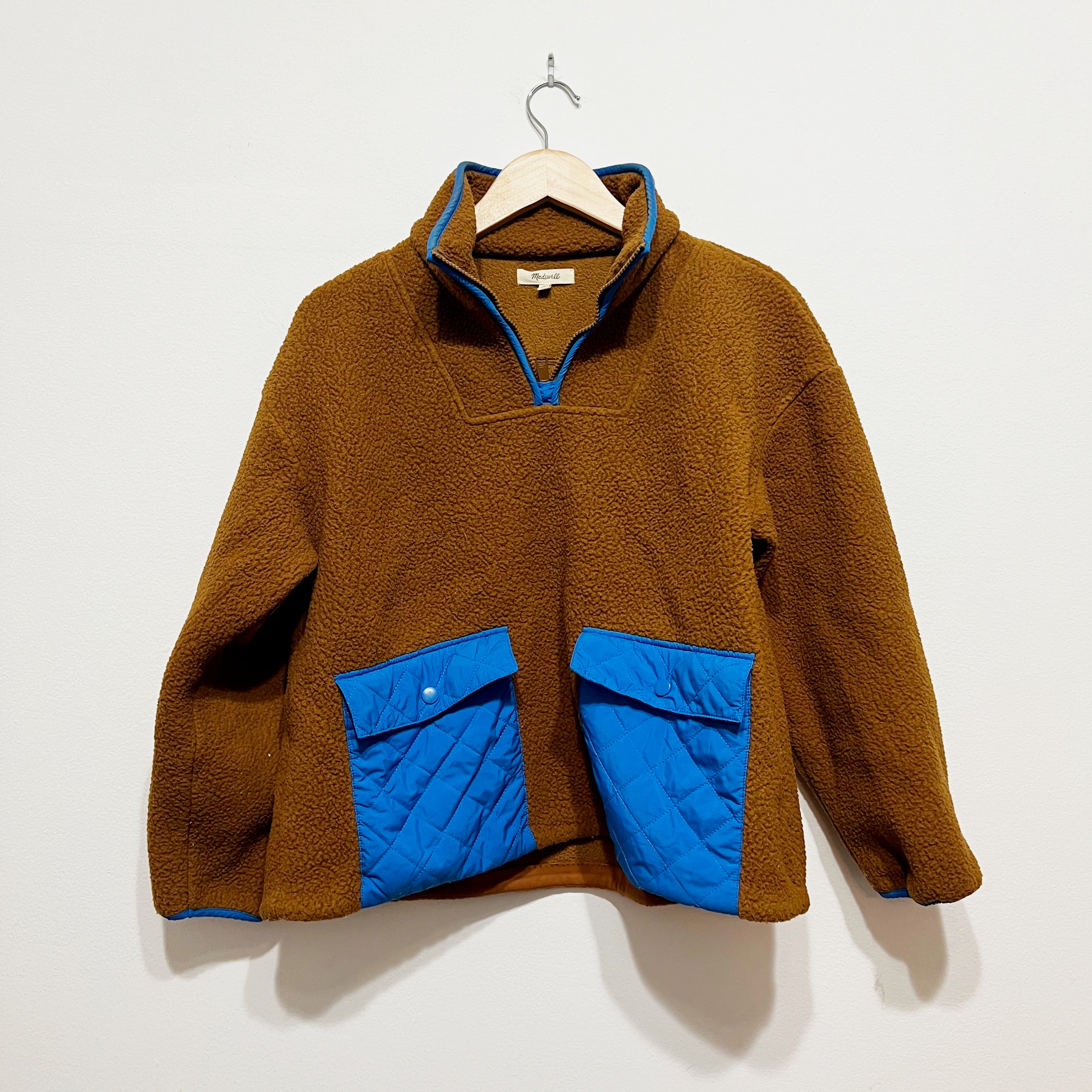 Madewell (Re)sourced Fleece Quilted Pocket Popover Jacket Sweater Dried Cedar S