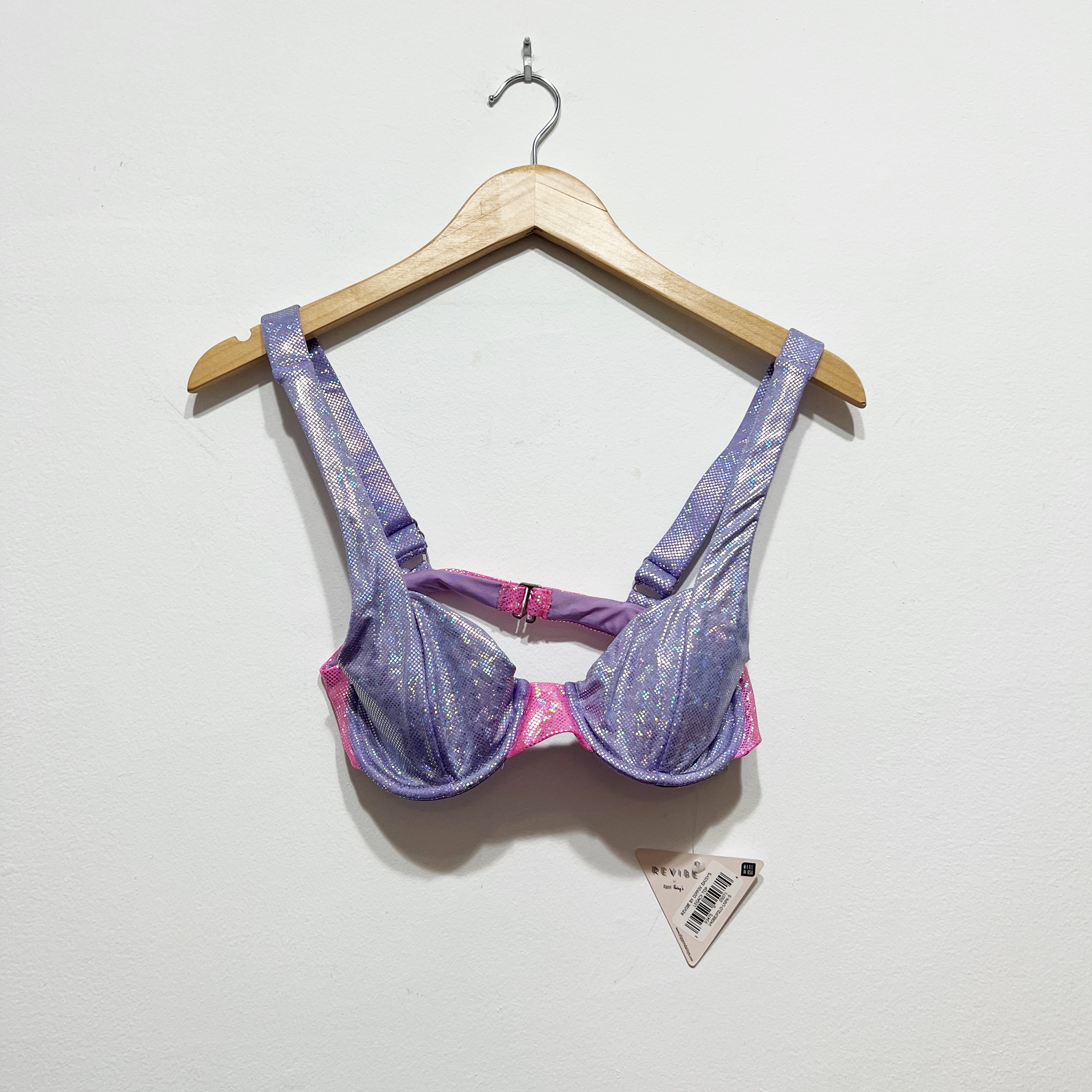 NEW Revibe Dippin Daisy's Legacy Swim Bathing Suit Bikini Top Holographic Purple