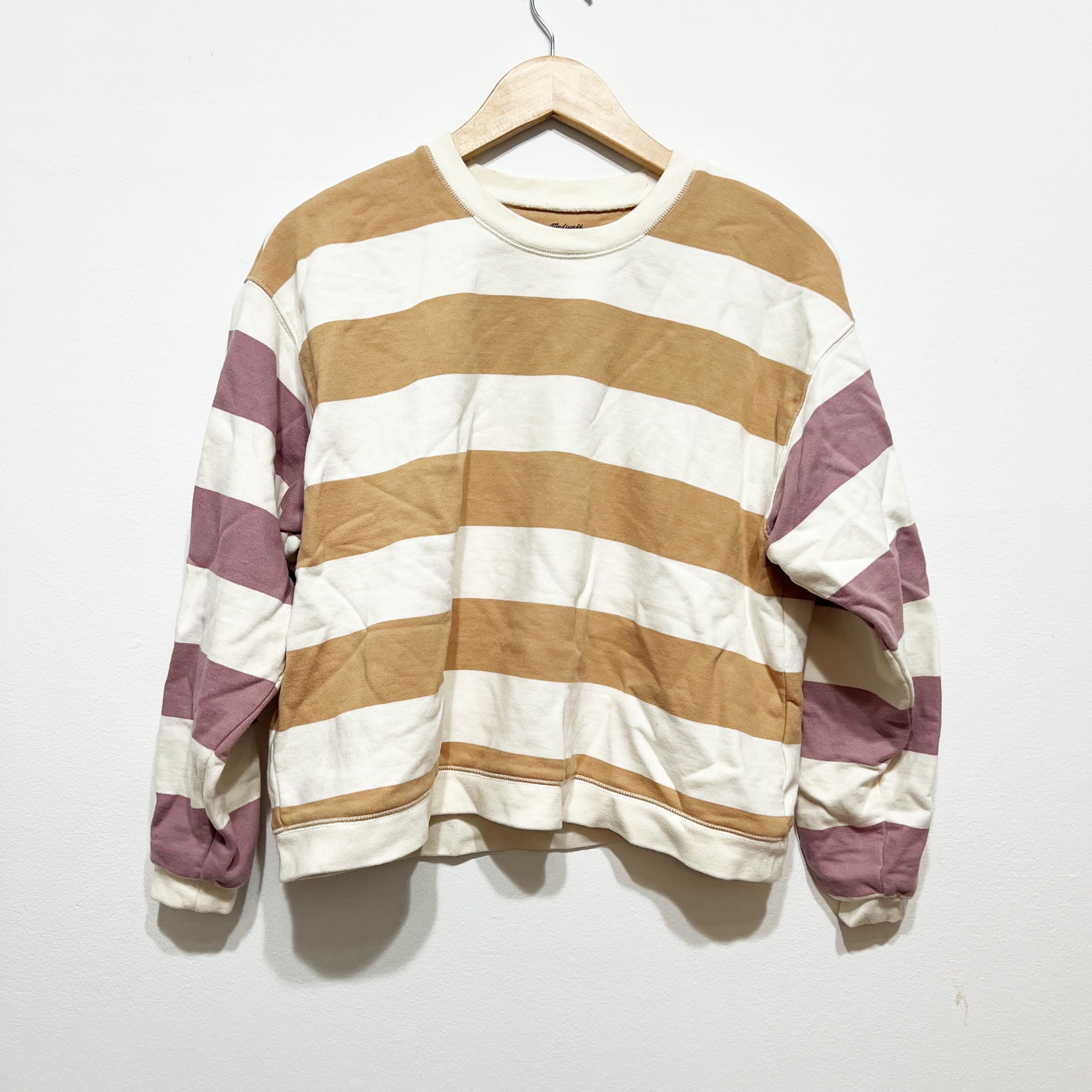 Madewell (Re)sourced Cotton Swing Crew Neck Sweatshirt In Stripe Earthen Sand S