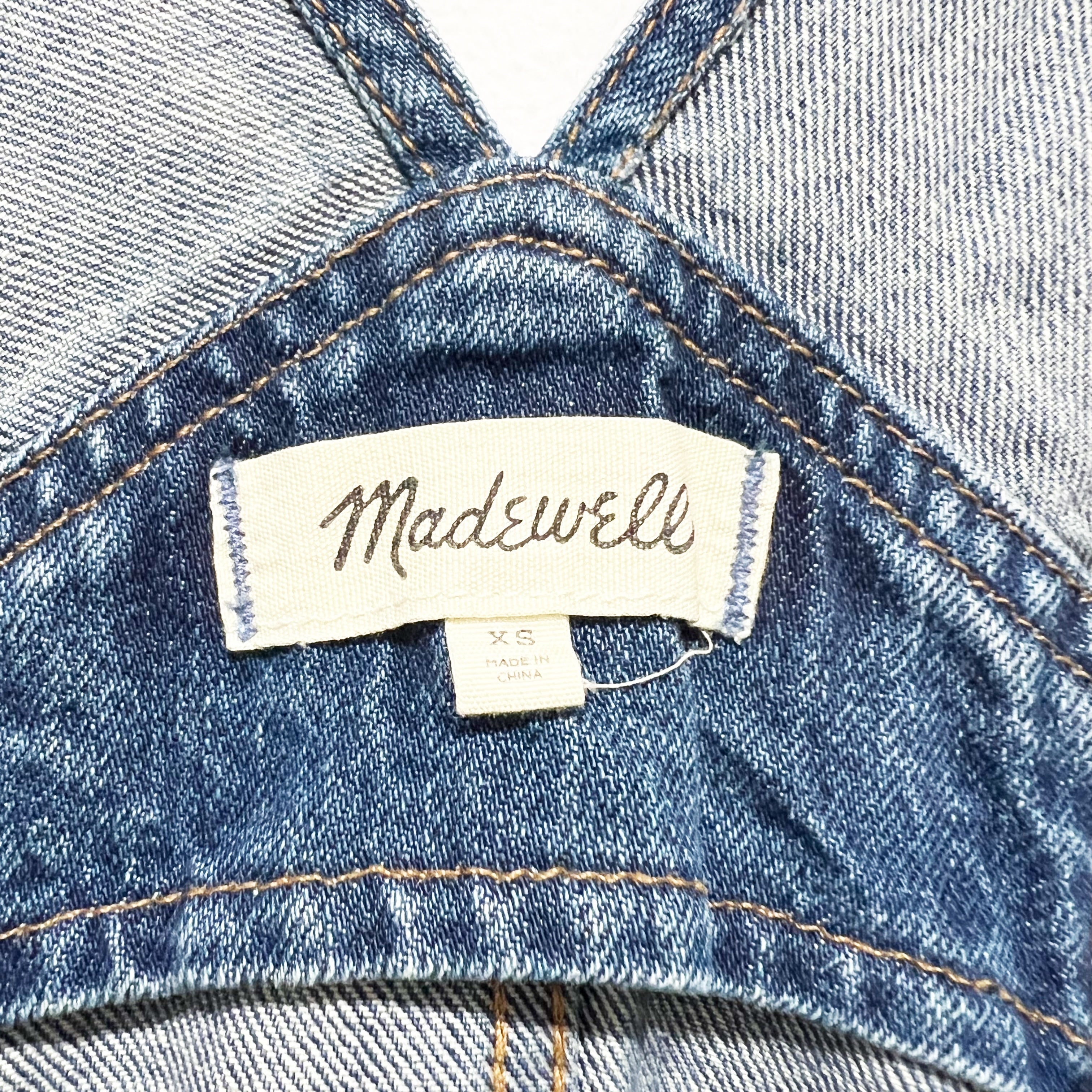 Madewell Straight Leg Cotton Denim Overalls Jumper In Elmridge Wash Blue XS