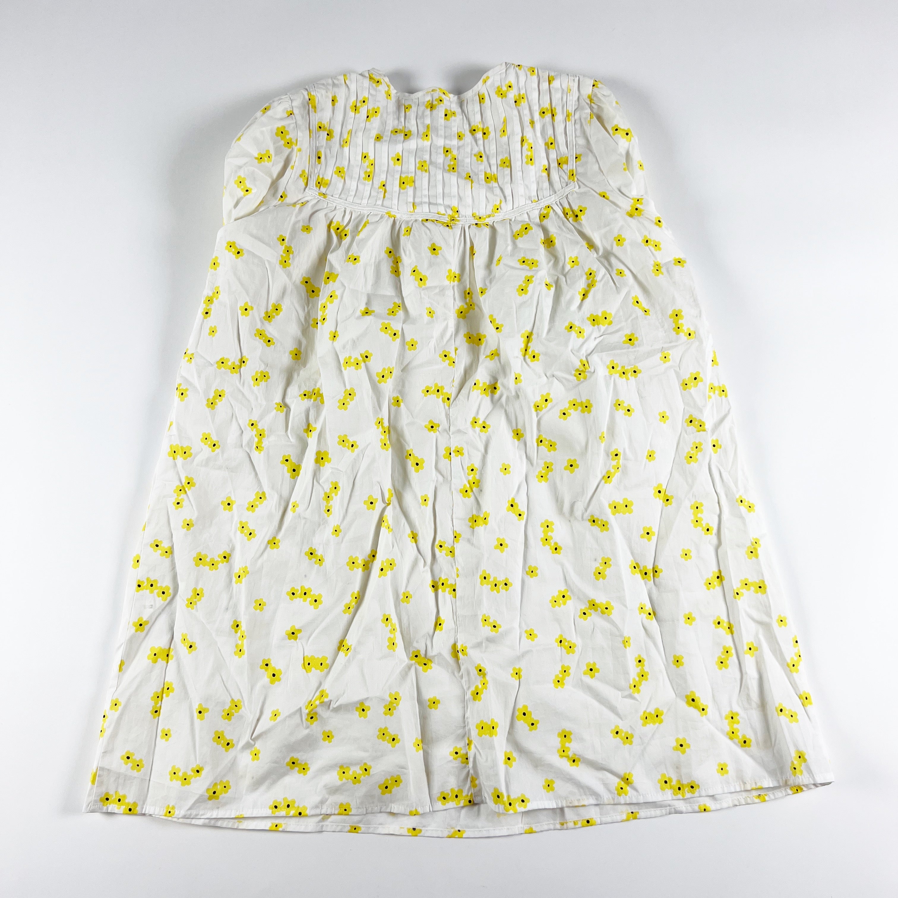 Glamorous White Yellow Micro Floral Flower Print Pattern Pintuck Mini Dress S