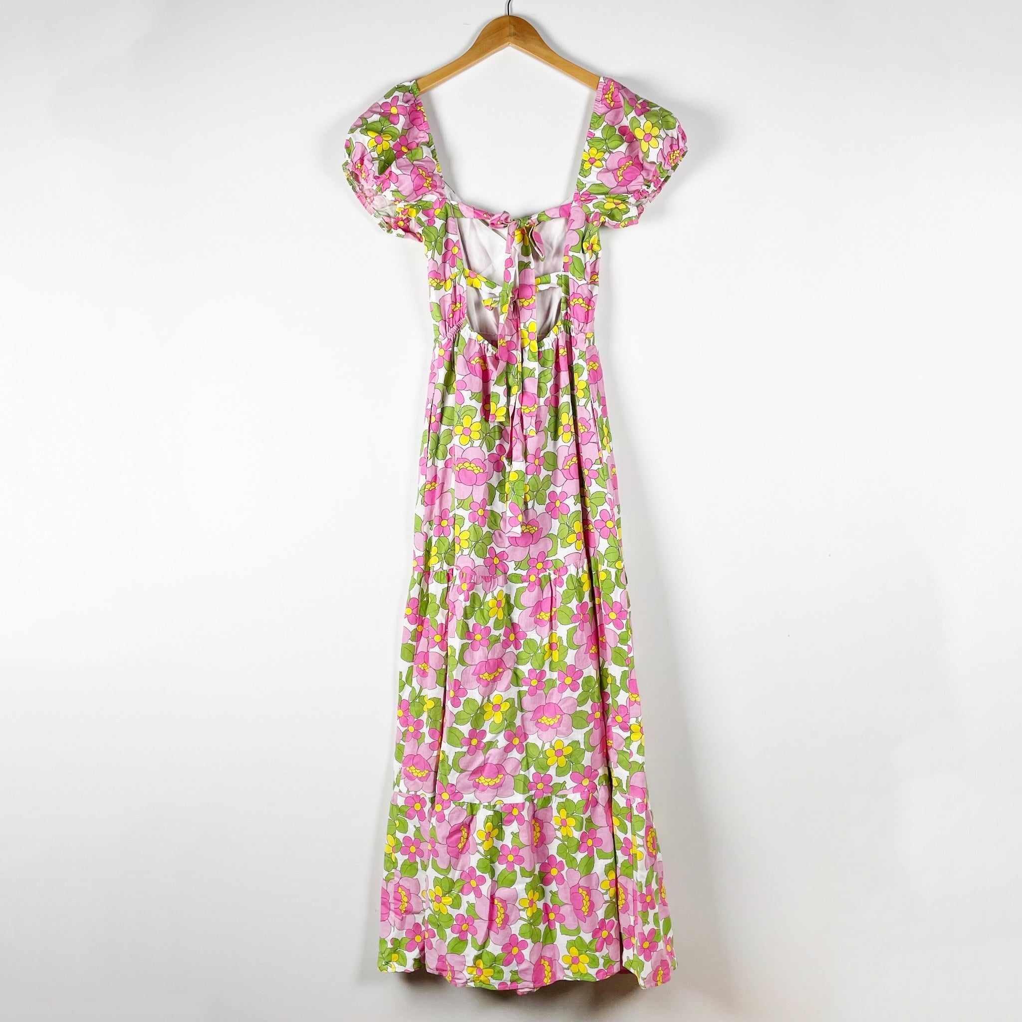 Show Me Your Mumu Cathy Linen Blend Puff Short Sleeve Maxi Dress Fresh Floral S