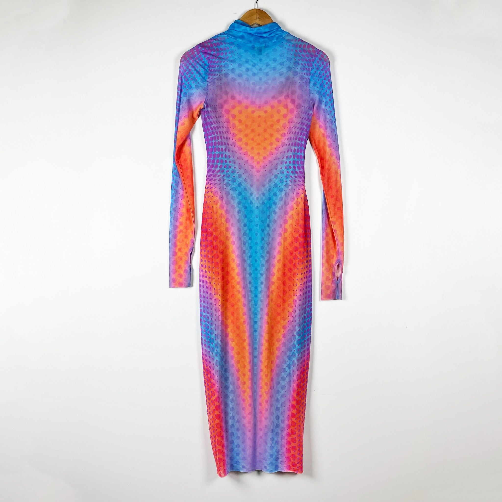 AFRM Shailene Mesh Stretch Bodycon Allover Midi Dress Cyber Heart Print Small