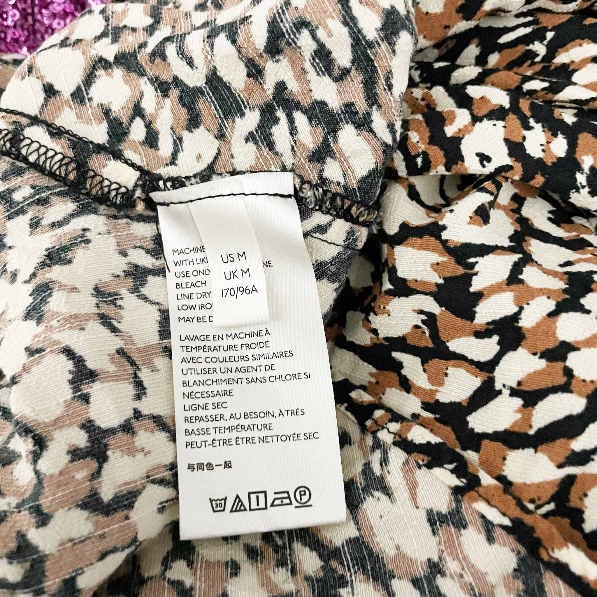 Free People French Quarter Crepe Short Sleeve V Neck Wrap Mini Dress Leopard M