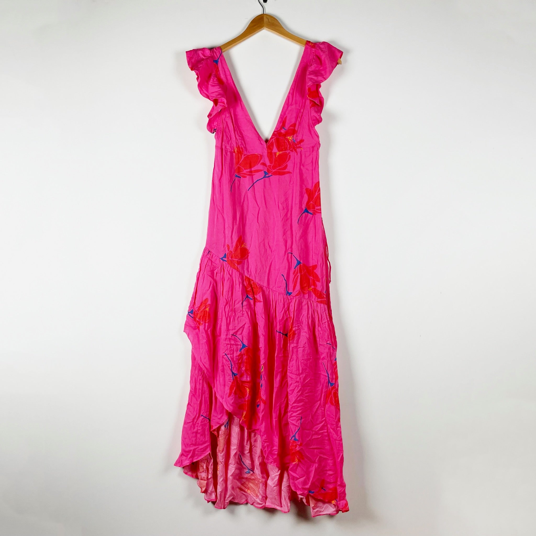 Free People She's A Waterfall Ruffle Pink Combo Floral Flower Print Maxi Dress 4