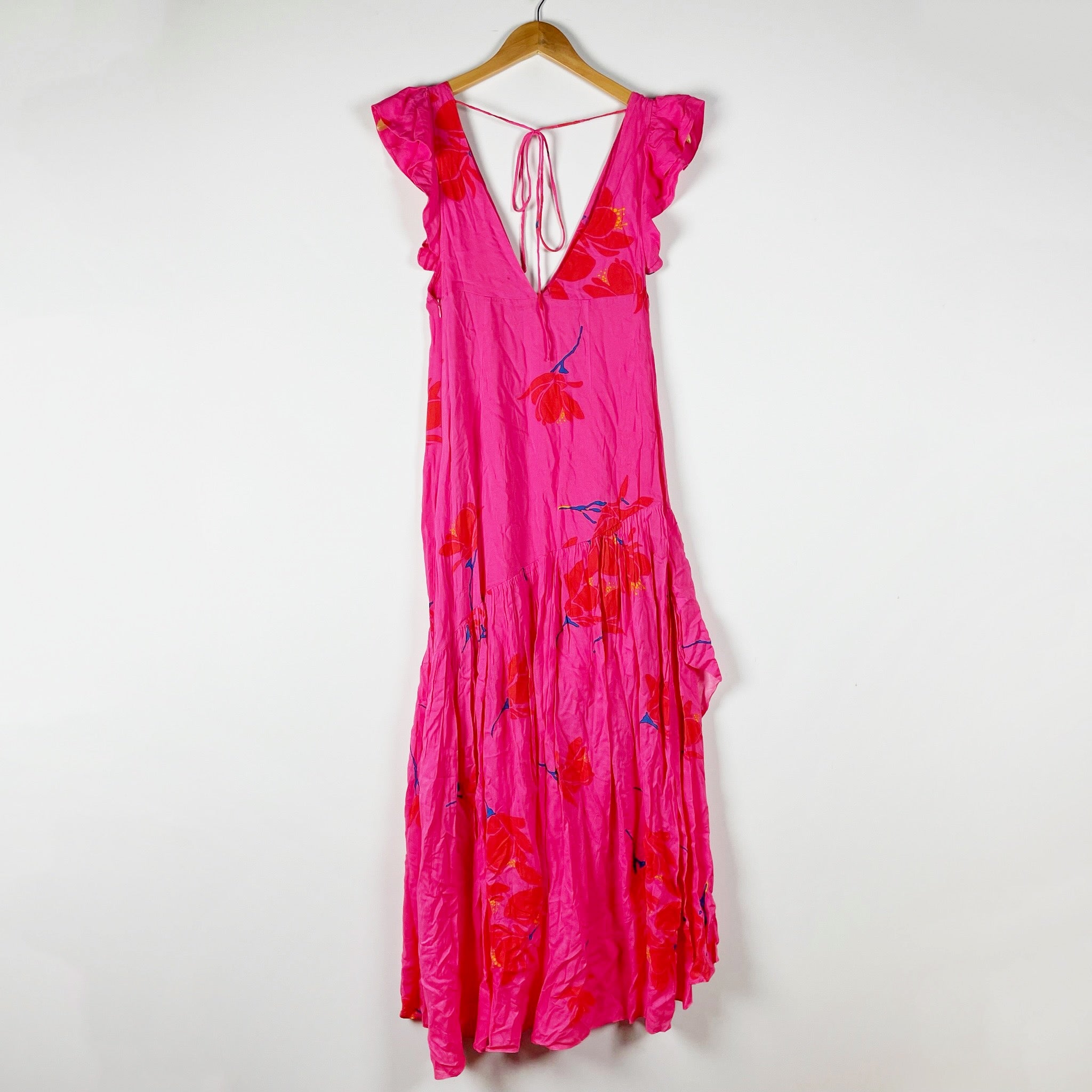 Free People She's A Waterfall Ruffle Pink Combo Floral Flower Print Maxi Dress 4