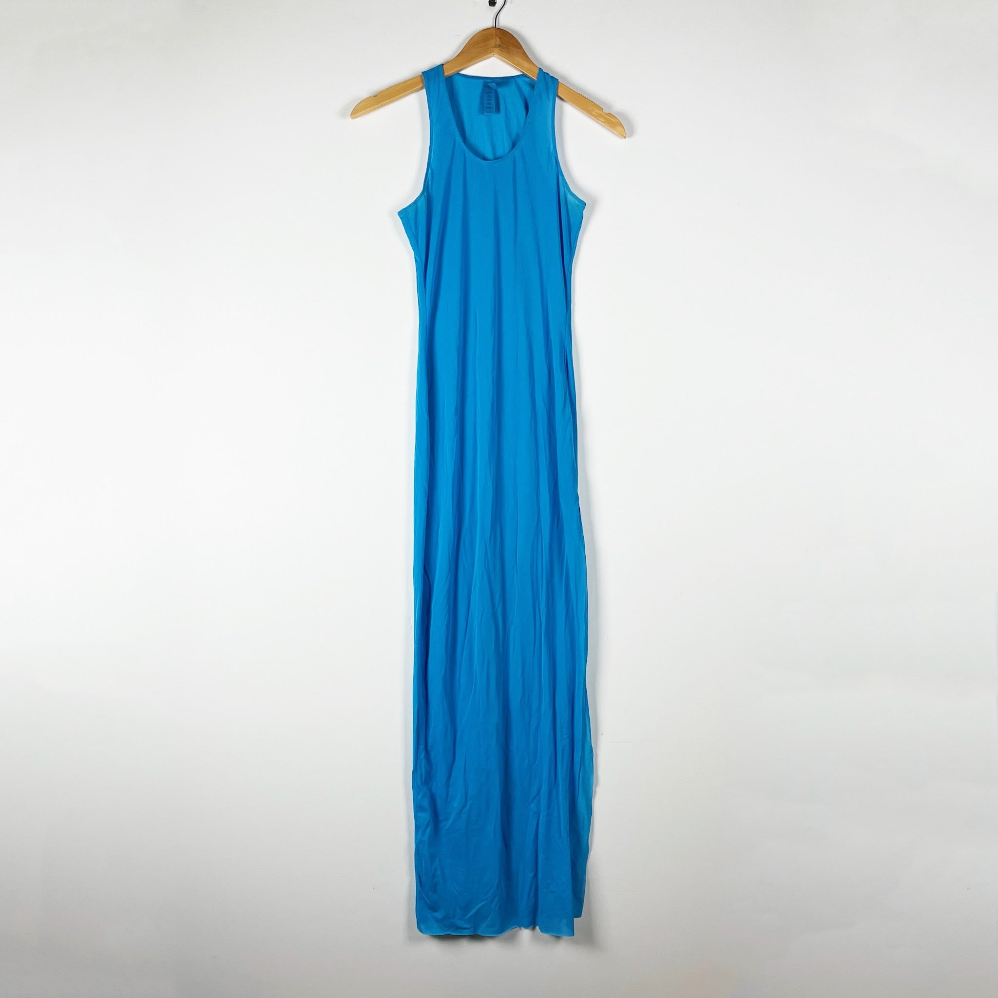 Skims Sheer Mesh Scoop Neck Sleeveless Tank Bodycon Midi Dress Blue Small