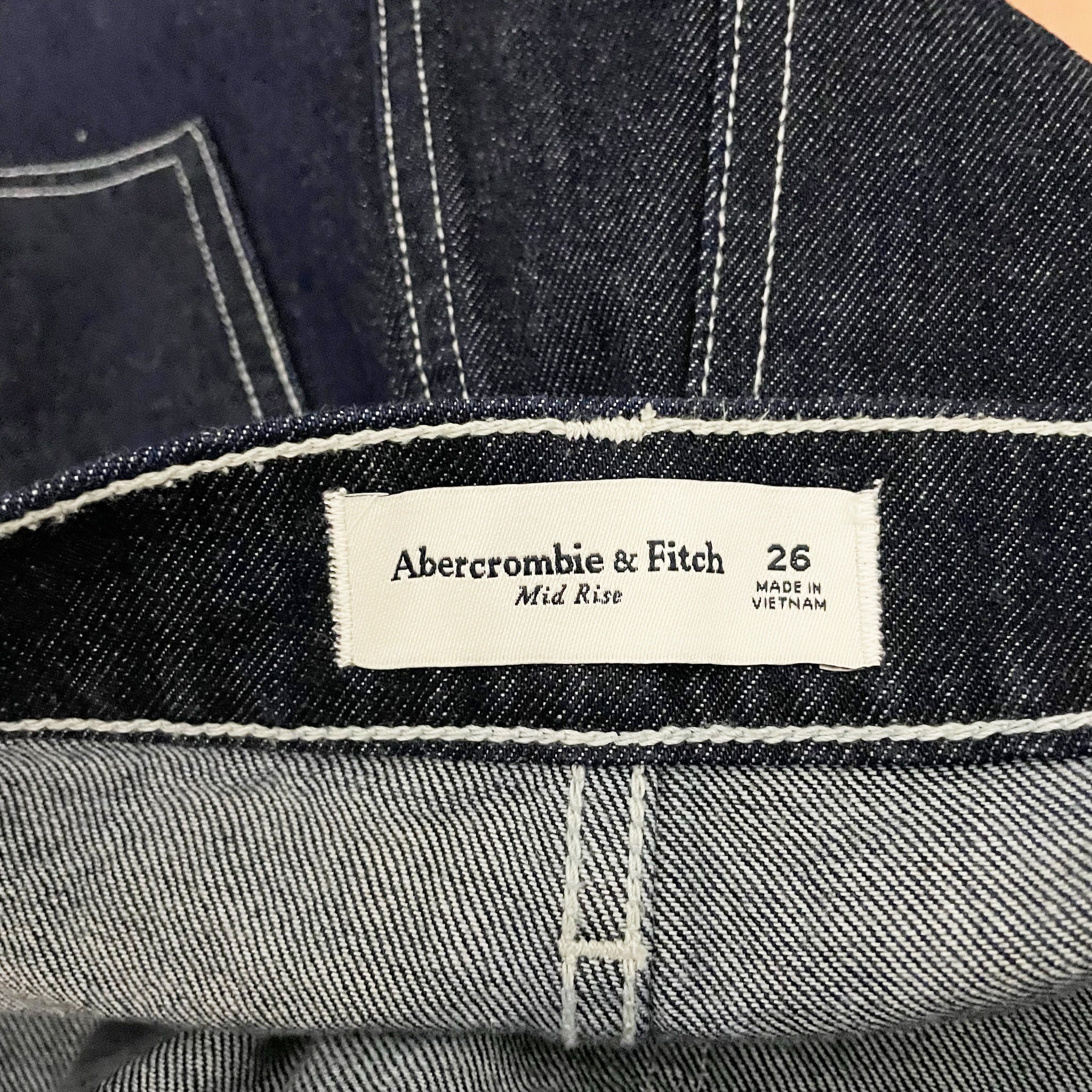 Abercrombie & Fitch Cotton Denim Foldover Wrap Mid Rise Mini Jean Skirt Navy 26