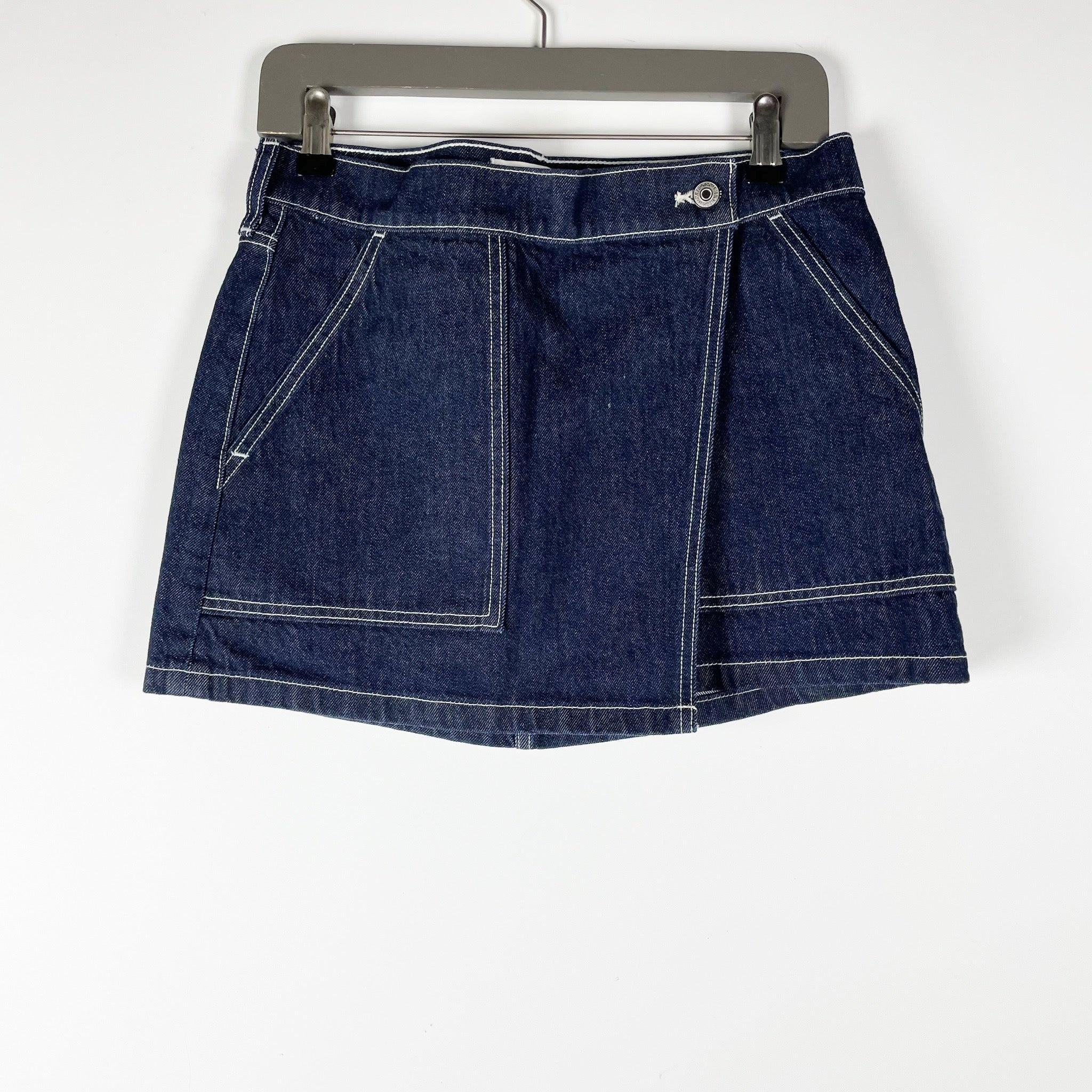 Abercrombie & Fitch Cotton Denim Foldover Wrap Mid Rise Mini Jean Skirt Navy 26