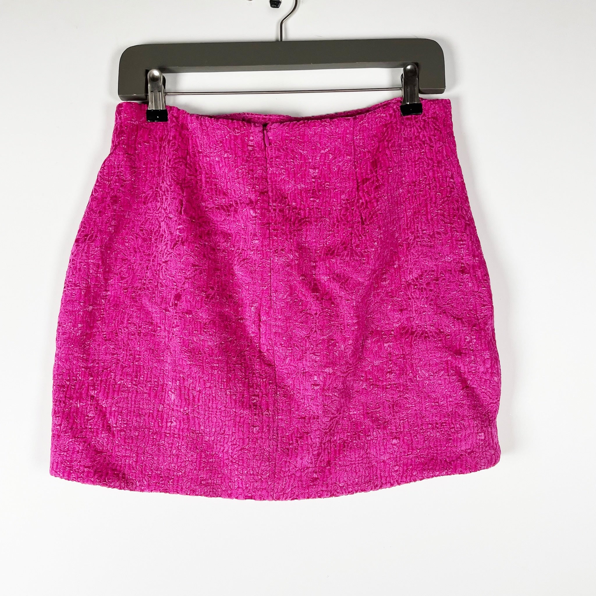Majorelle Penelope Cotton Blend Textured Crystal Jewel Button Mini Skirt Pink M