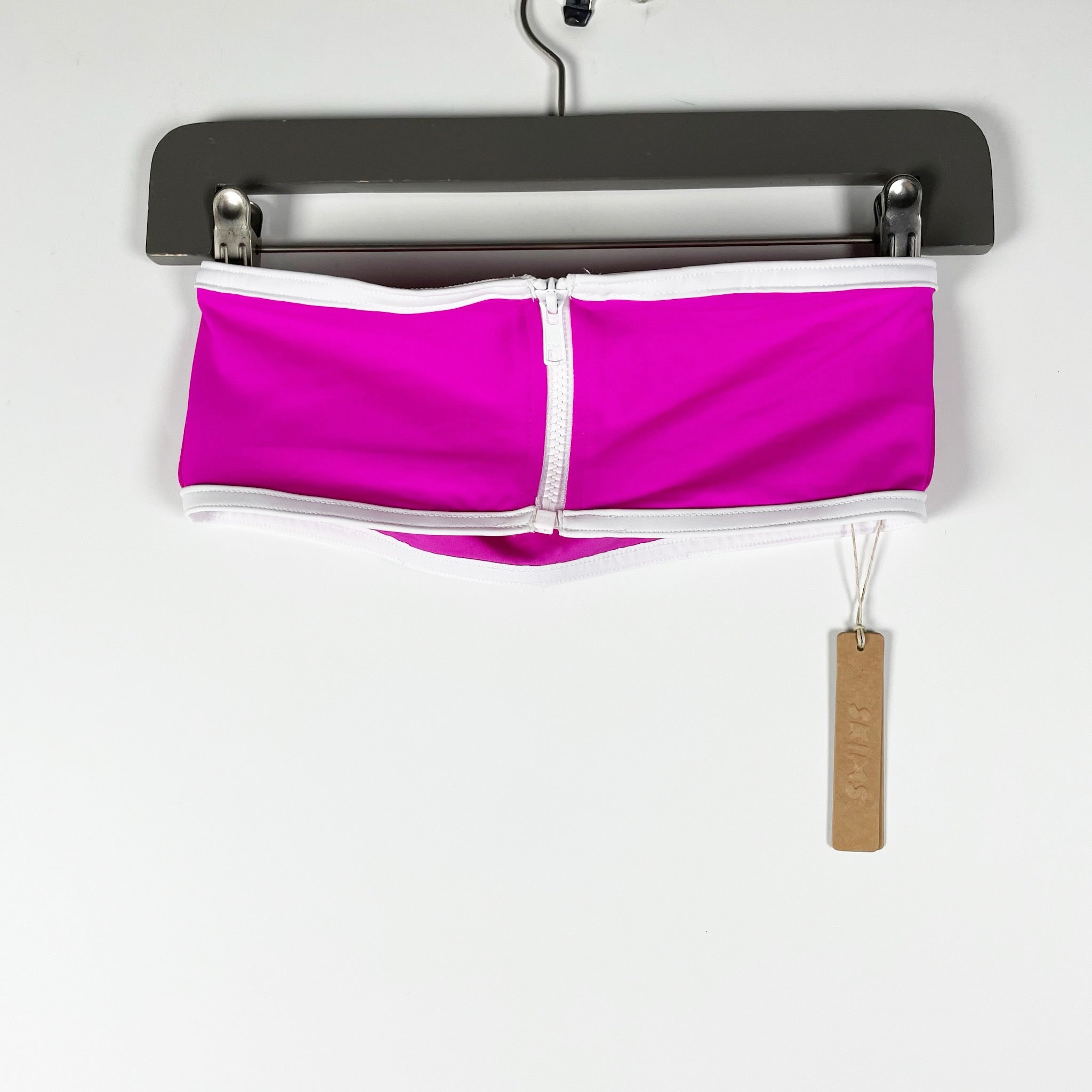 NEW Skims Sporty Zipper Swim Bandeau Strapless Bikini Bathing Suit Top Hibiscus