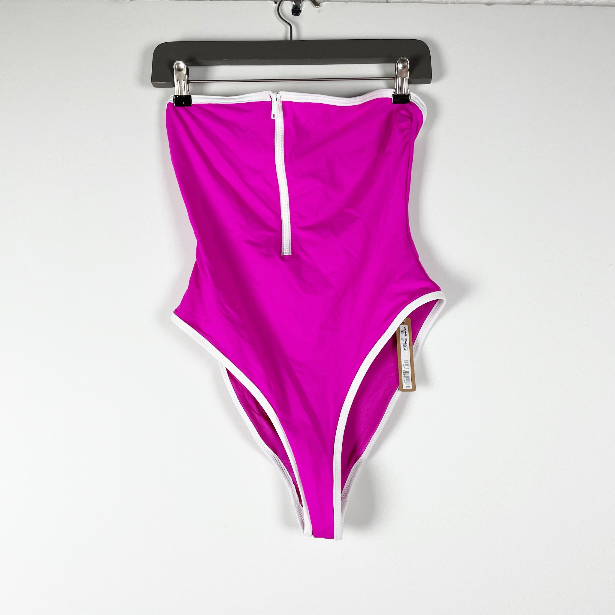 NEW Skims Sporty Zipper Swim Strapless one Piece Bathing Suit Hibiscus Pink M