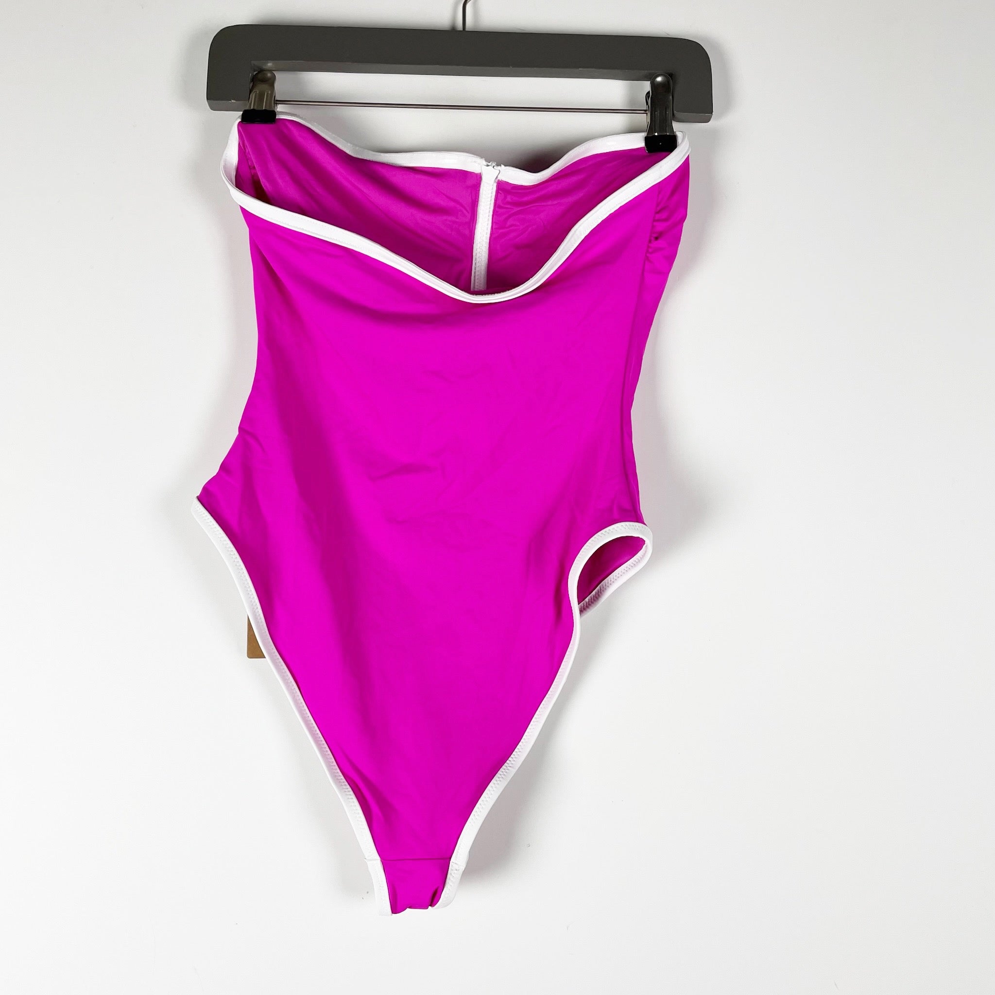 NEW Skims Sporty Zipper Swim Strapless one Piece Bathing Suit Hibiscus Pink M