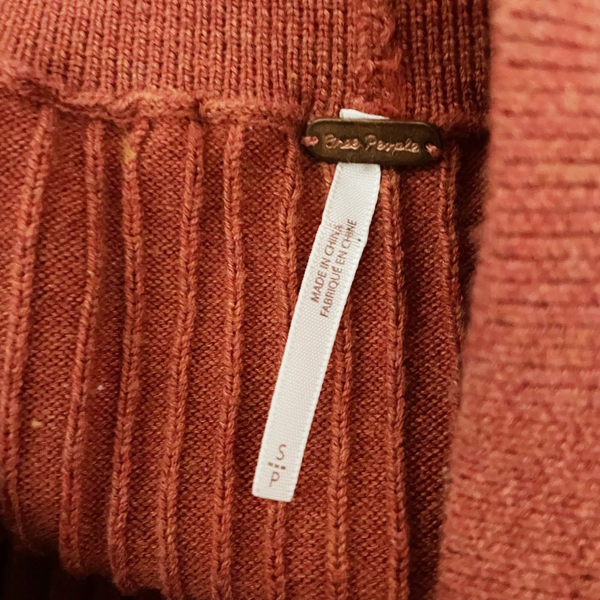 Free People Skyline Cotton Ribbed Knit Stretch Pull On Midi Skirt Orange Small