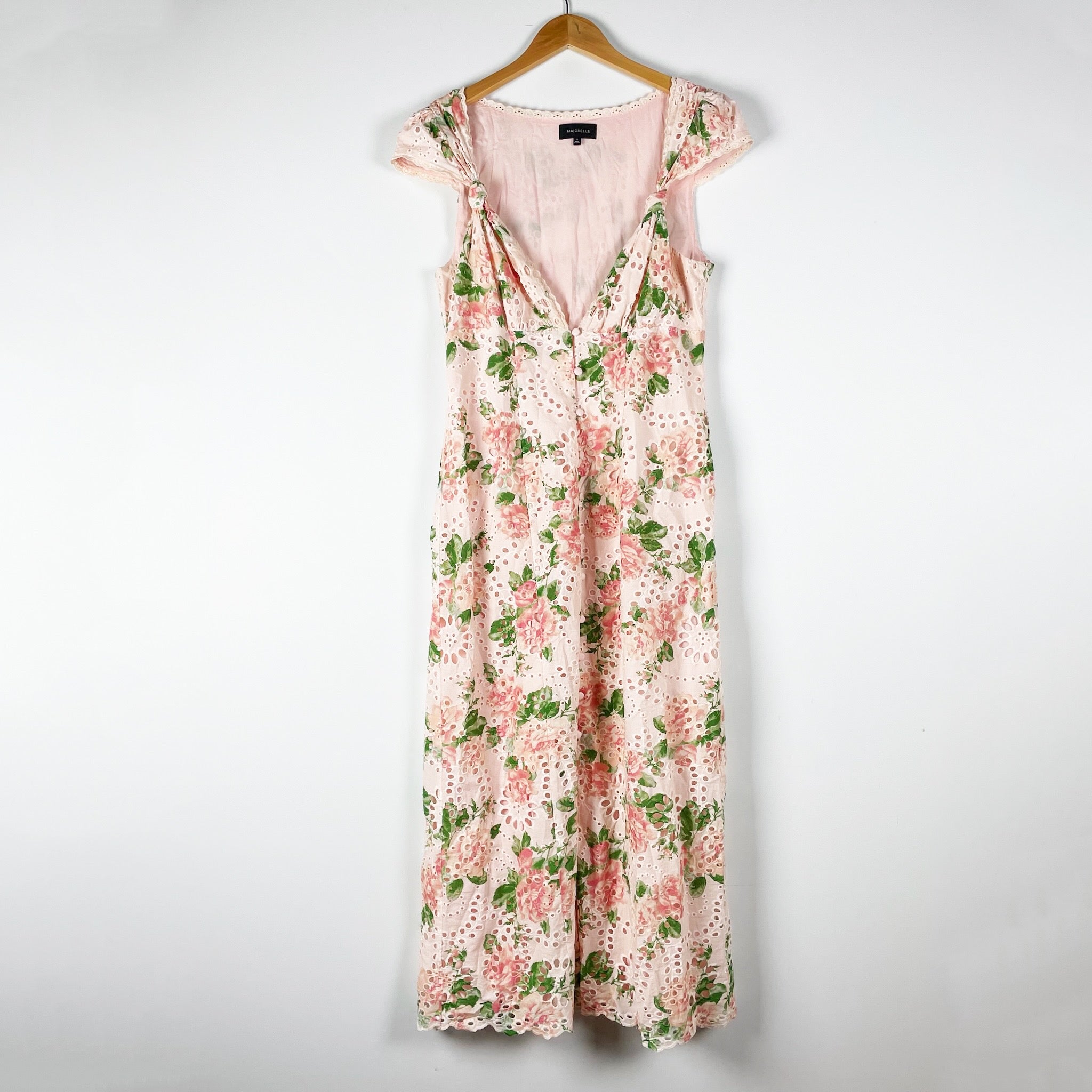 Majorelle Chrishelle Cotton Eyelet Lace Pink Green Floral Flower Midi Dress M