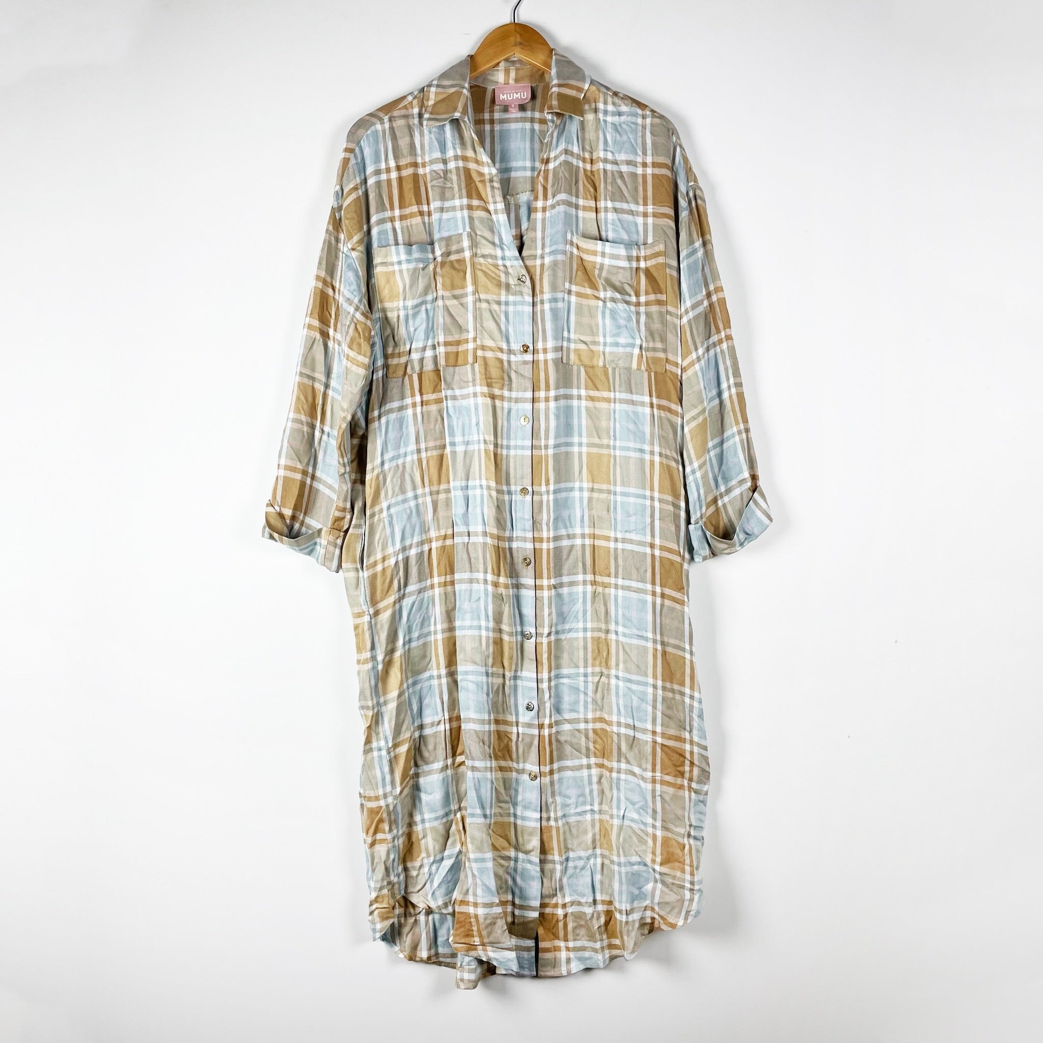 Show Me Your Mumu Leo Button Down Tunic Shirt Dress Georgetown Plaid Small