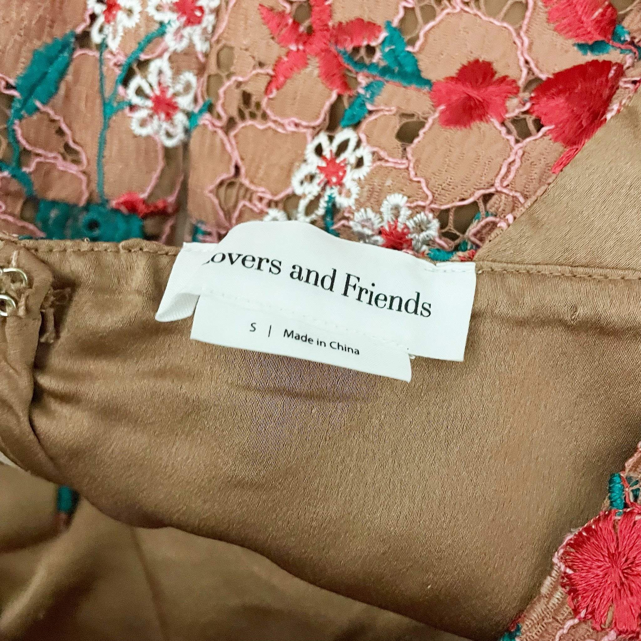 Lovers And Friends Under The Stars Midi Allover Floral Flower Dark Nude Dress S