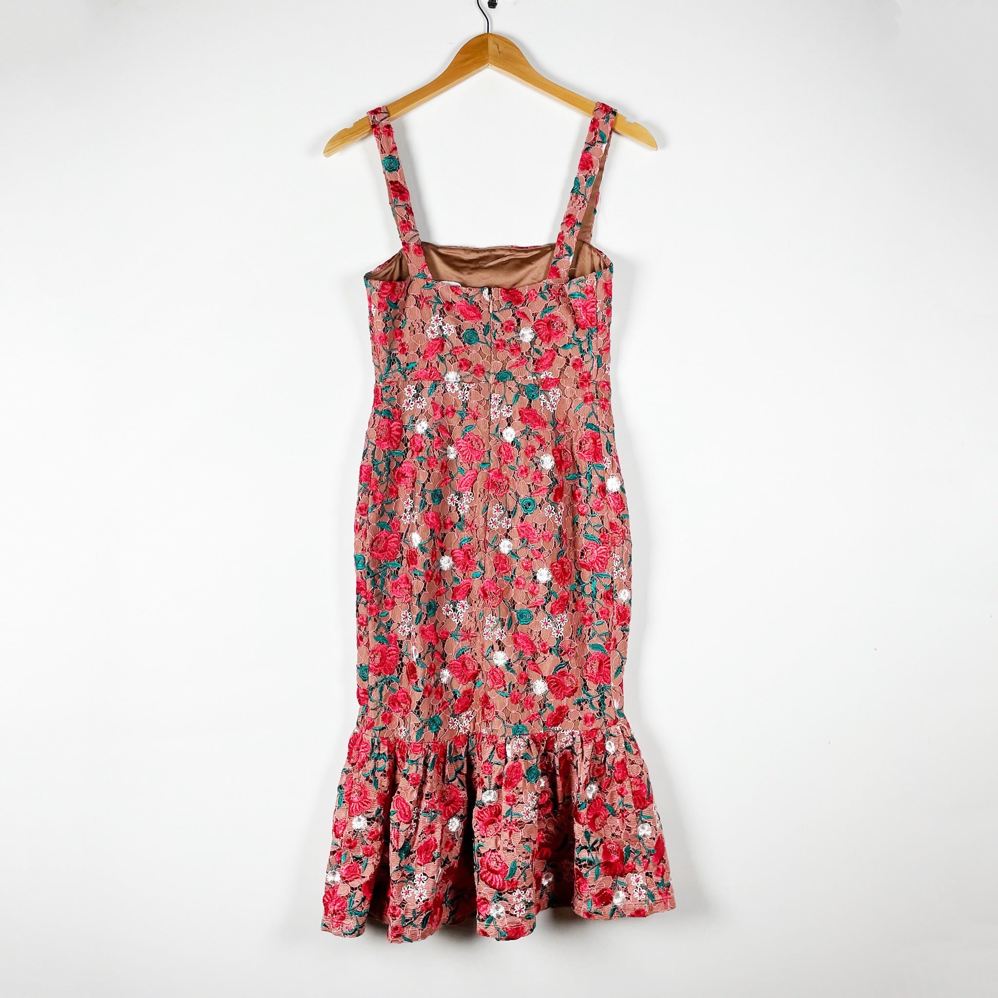 Lovers And Friends Under The Stars Midi Allover Floral Flower Dark Nude Dress S