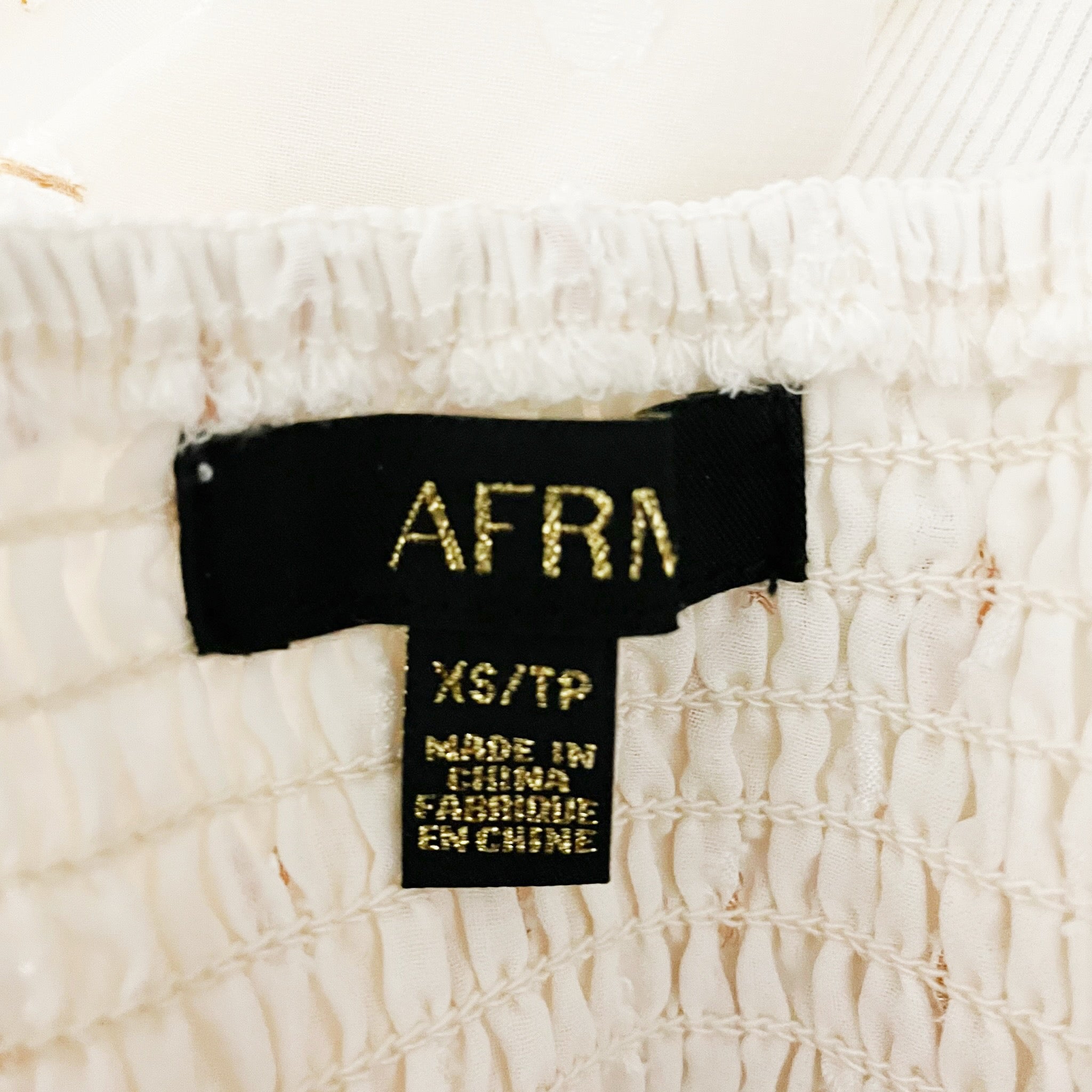 AFRM Emily Puff Half Sleeve Chiffon Gardenia Gold Swiss Dot Crop Top Blouse XS