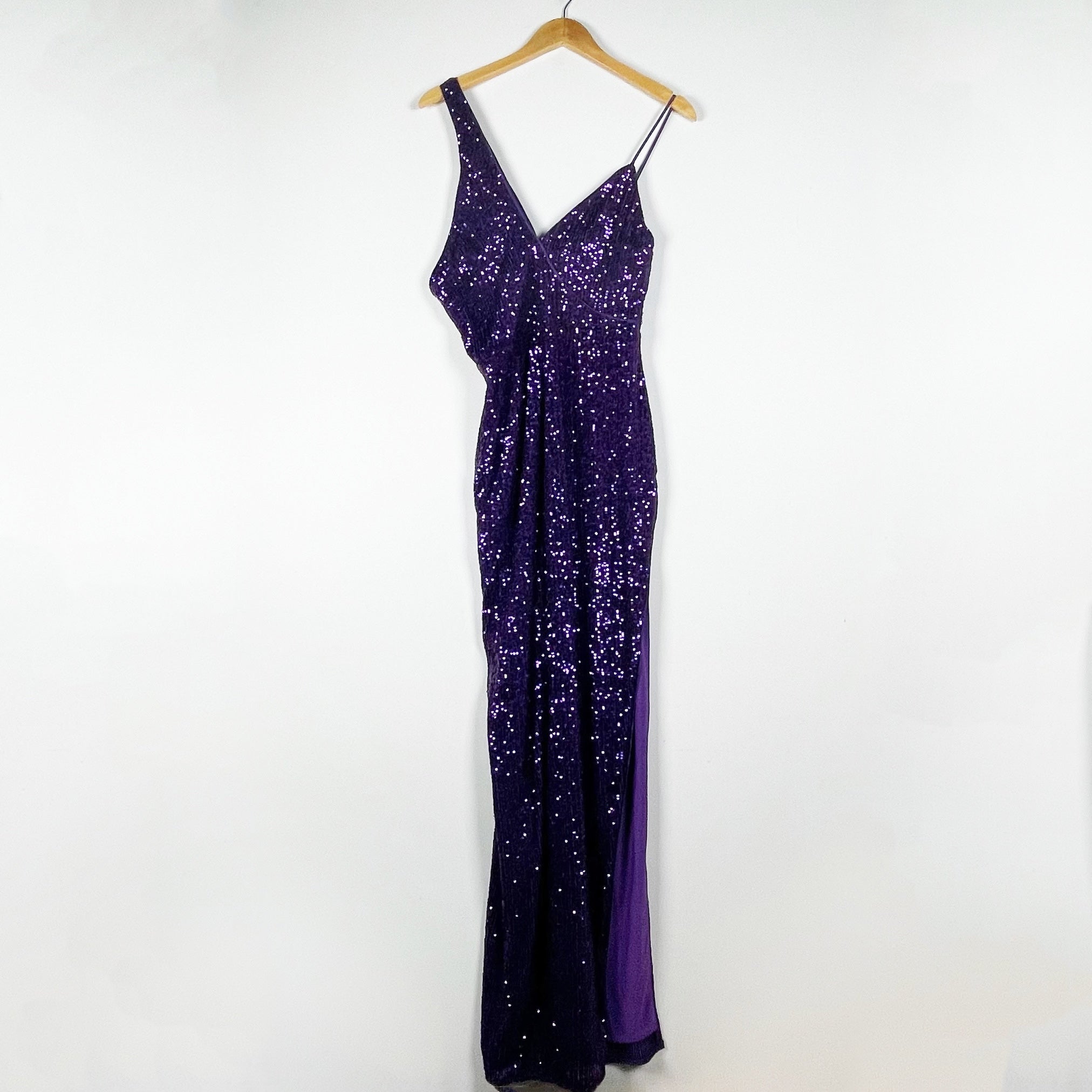 NEW Michael Costello x Revolve Ara Purple Sequin Embellished Gown Dress Small