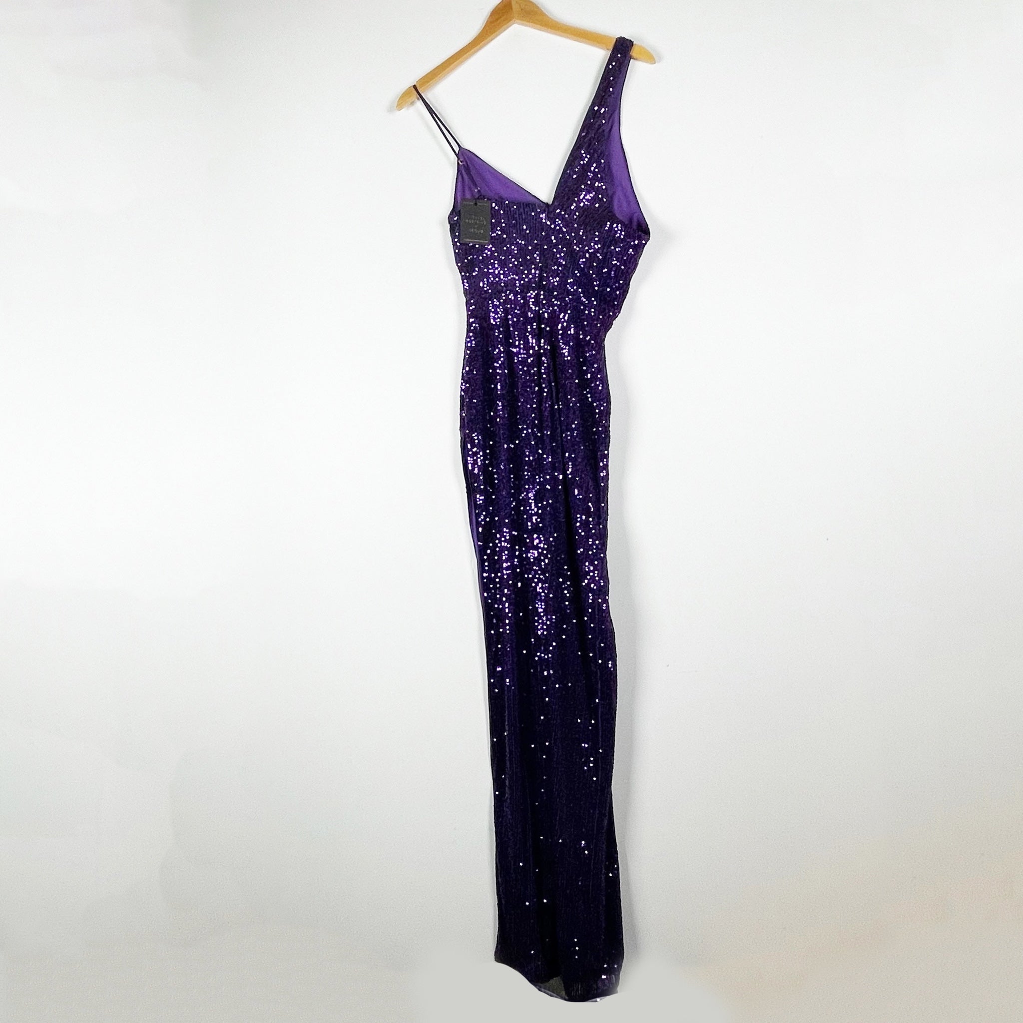 NEW Michael Costello x Revolve Ara Purple Sequin Embellished Gown Dress Small