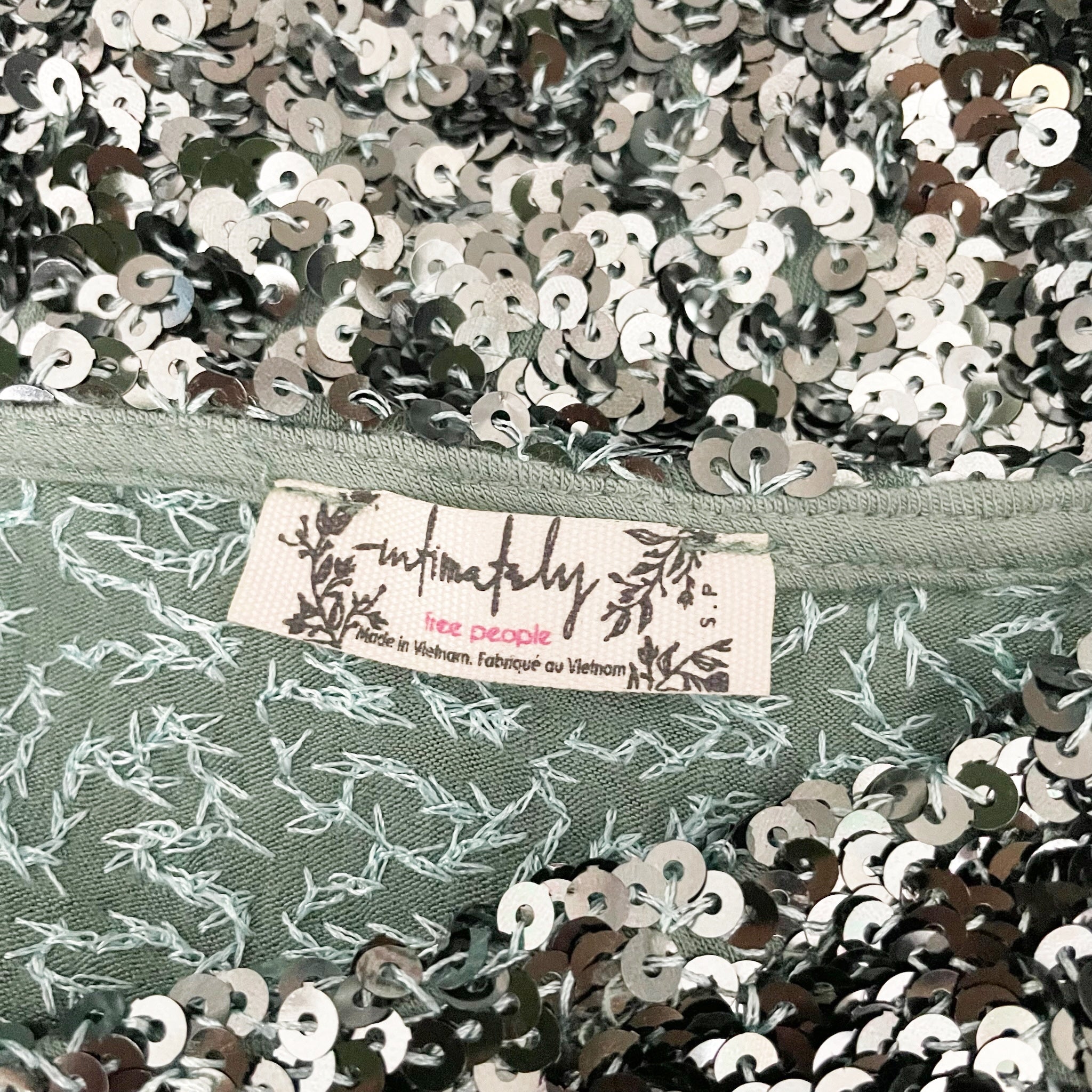 NEW Free People Intimately Hey Girl Sequin Embellished Sparkle Tank Top Moon XS