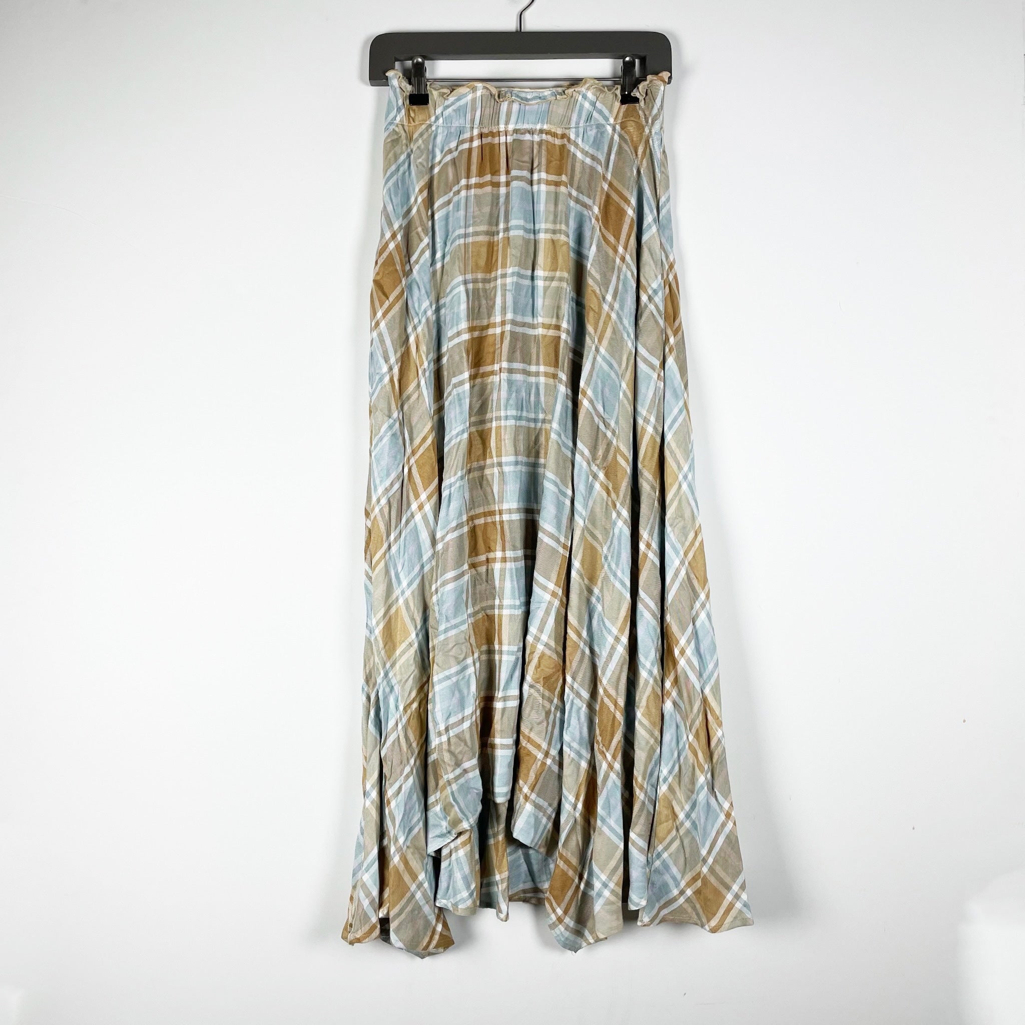 Show Me Your Mumu Mariah Midi Smocked Waist Asymmetrical Georgetown Plaid Skirt