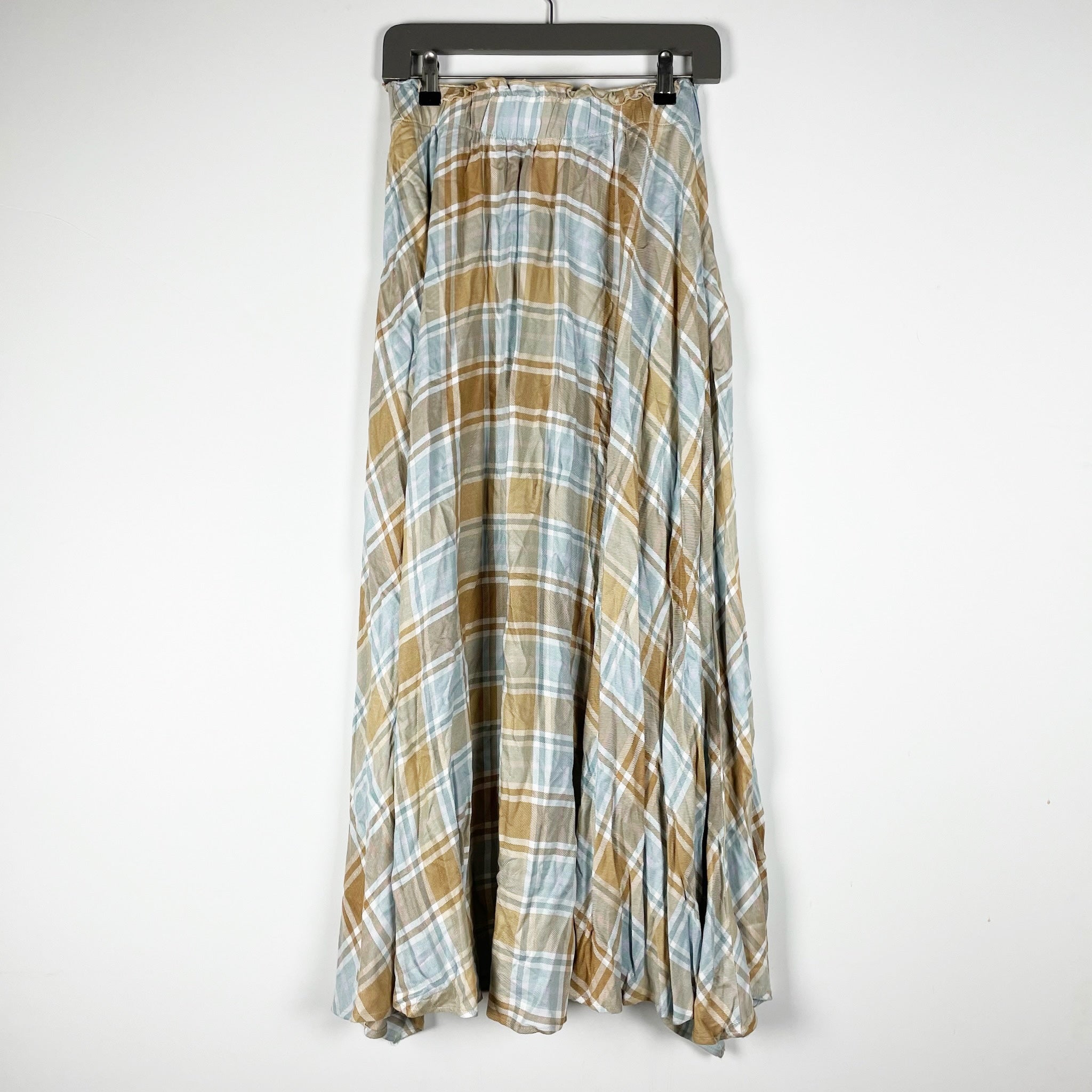 Show Me Your Mumu Mariah Midi Smocked Waist Asymmetrical Georgetown Plaid Skirt